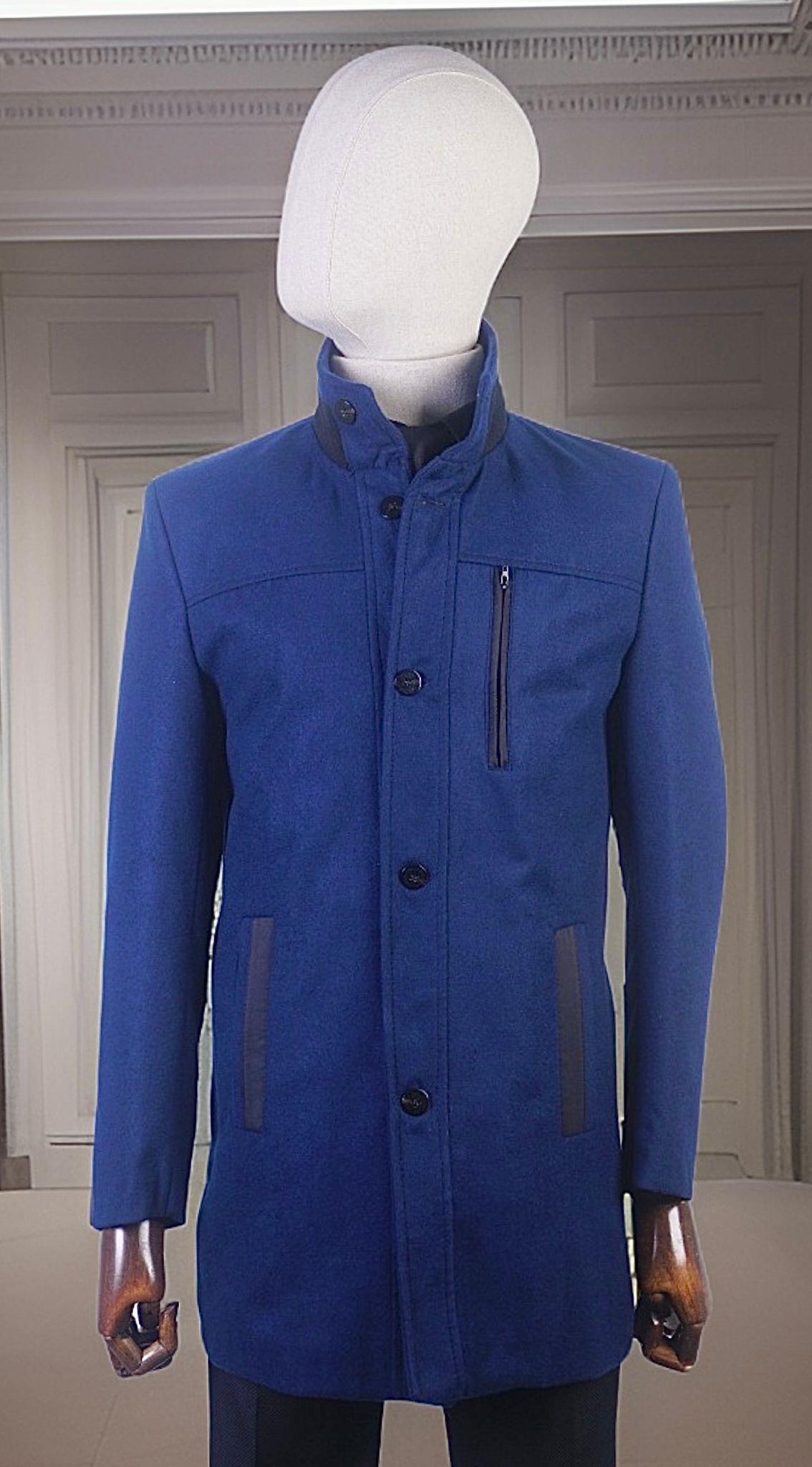 Maserto Slim Fit Mavi Kaşe Kaban Düz Desenli