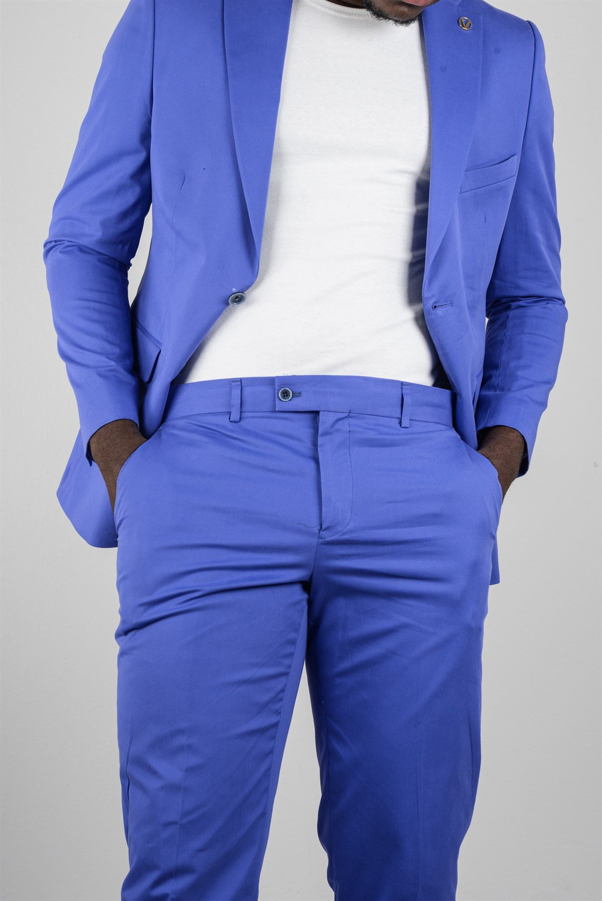 Maserto Slim Fit Mavi Pantolon Düz Desenli