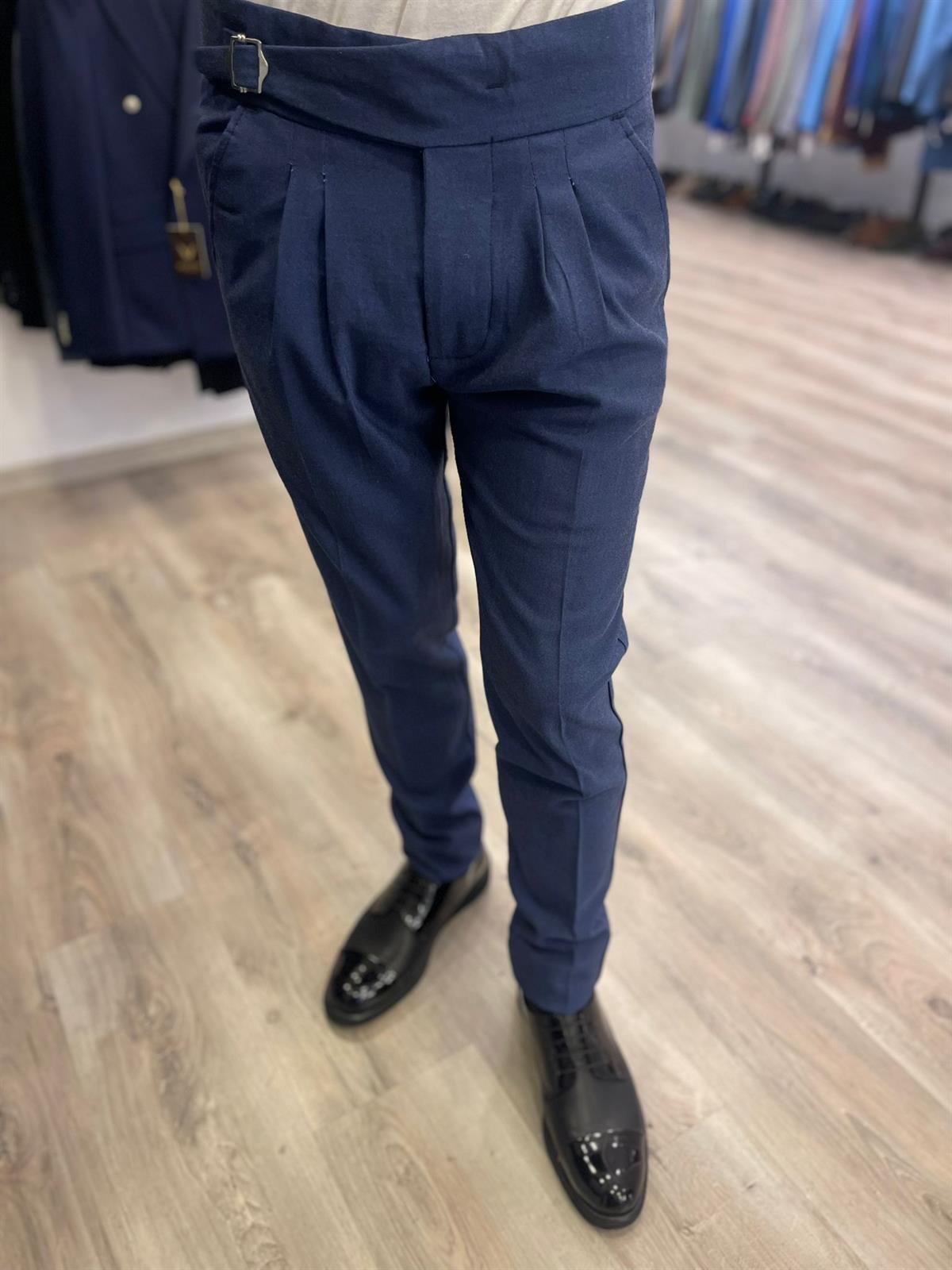 Maserto Slim Fit Mavi Pantolon Düz Desenli