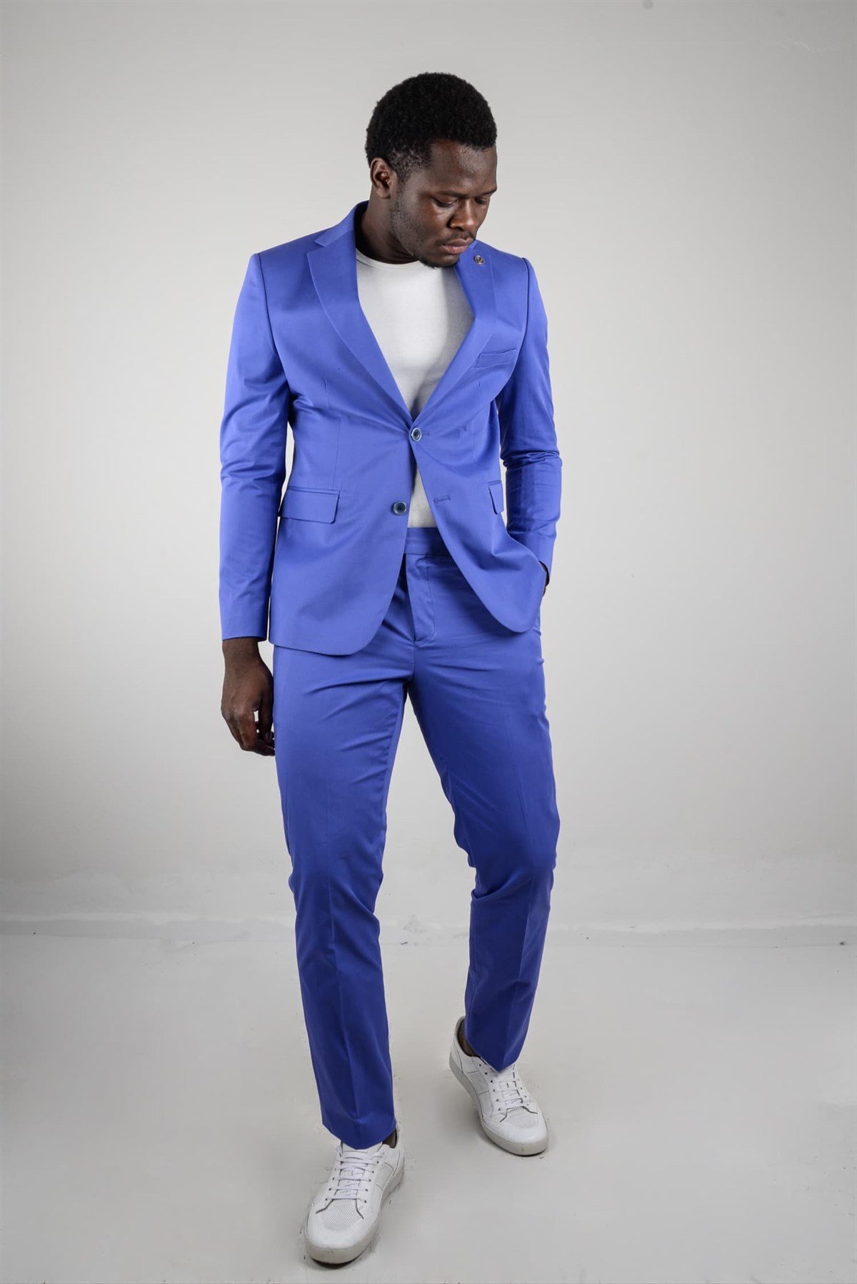 Maserto Slim Fit Mavi Pantolon Düz Desenli