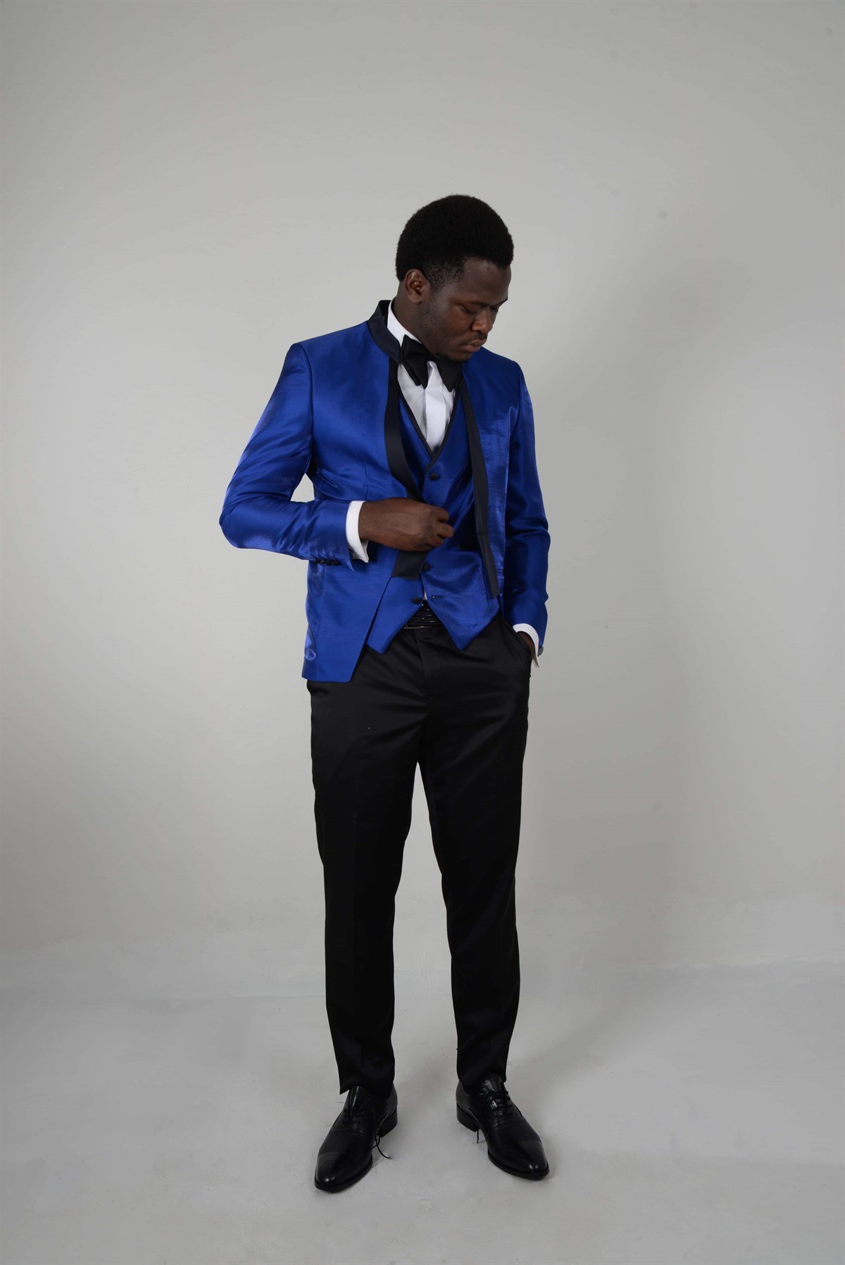 Maserto Slim Fit Mavi Smokin Düz Desenli