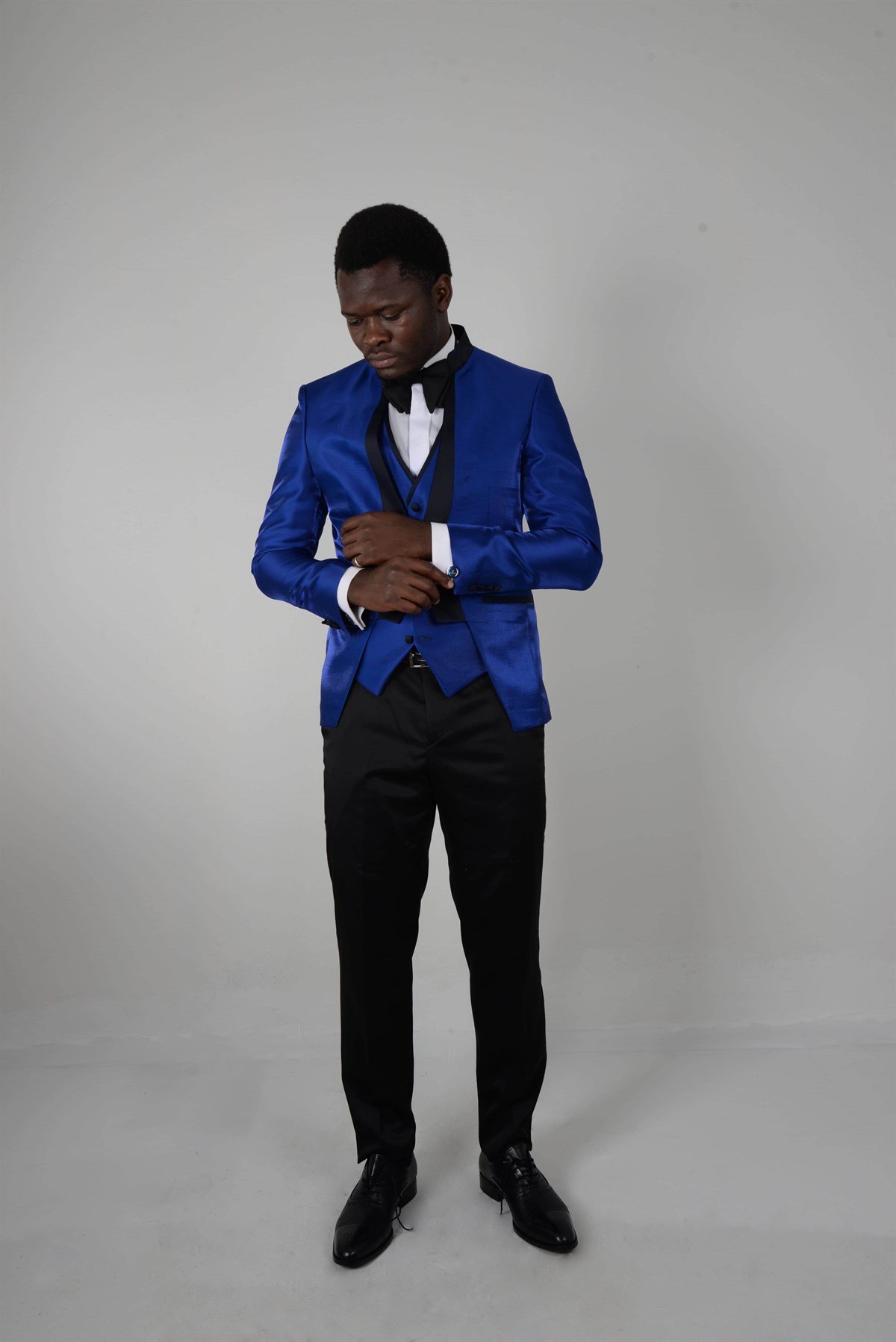 Maserto Slim Fit Mavi Smokin Düz Desenli