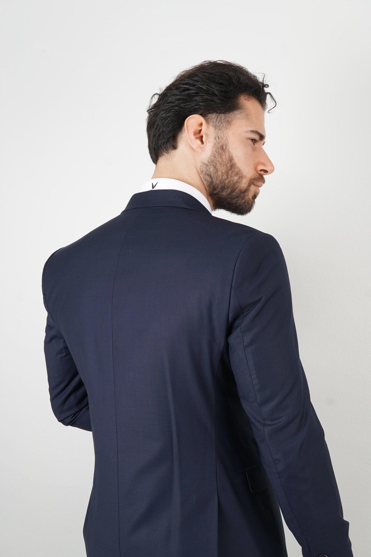 Maserto Slim Fit Mavi Takım Elbise Düz Desenli