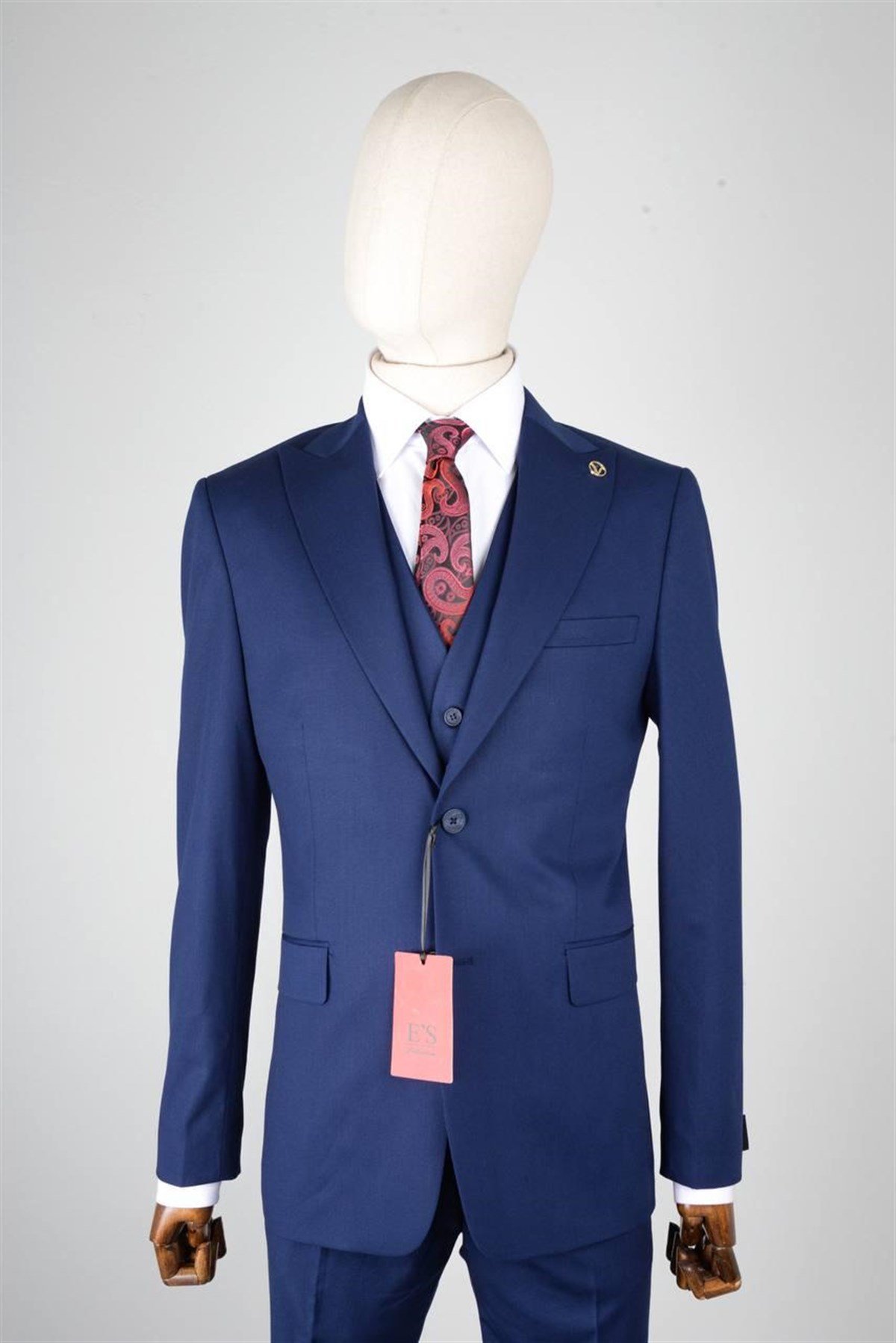 Maserto Slim Fit Mavi Takım Elbise Düz Desenli