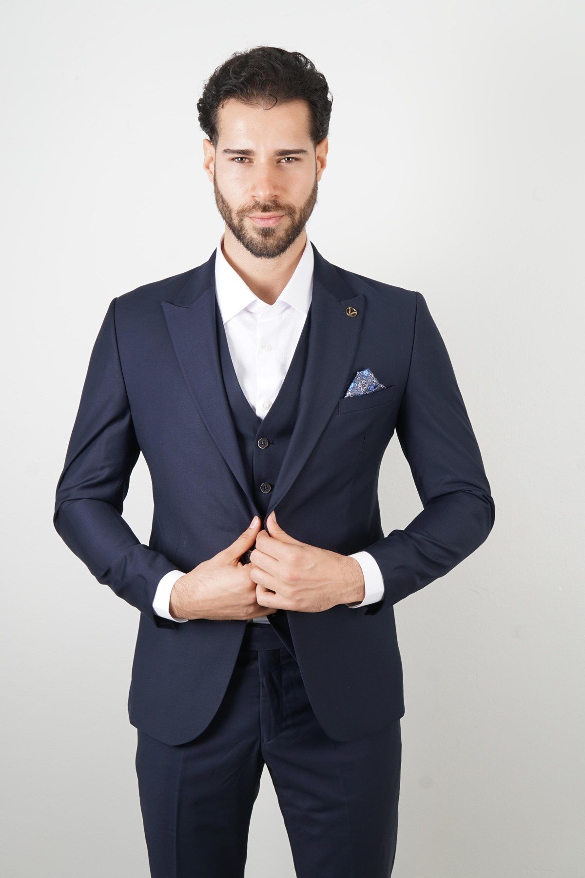 Maserto Slim Fit Mavi Takım Elbise Düz Desenli