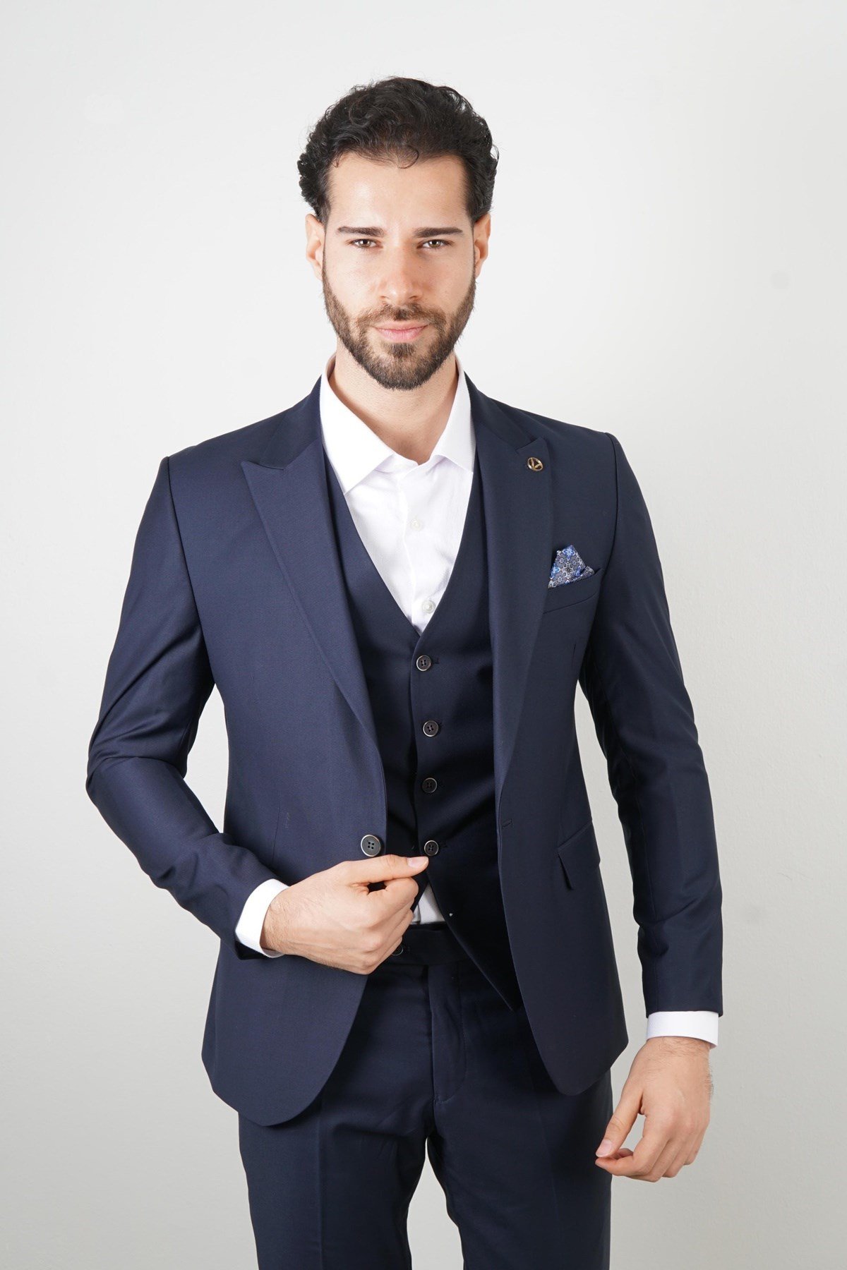 Maserto Slim Fit Mavi Takım Elbise Düz Desenli