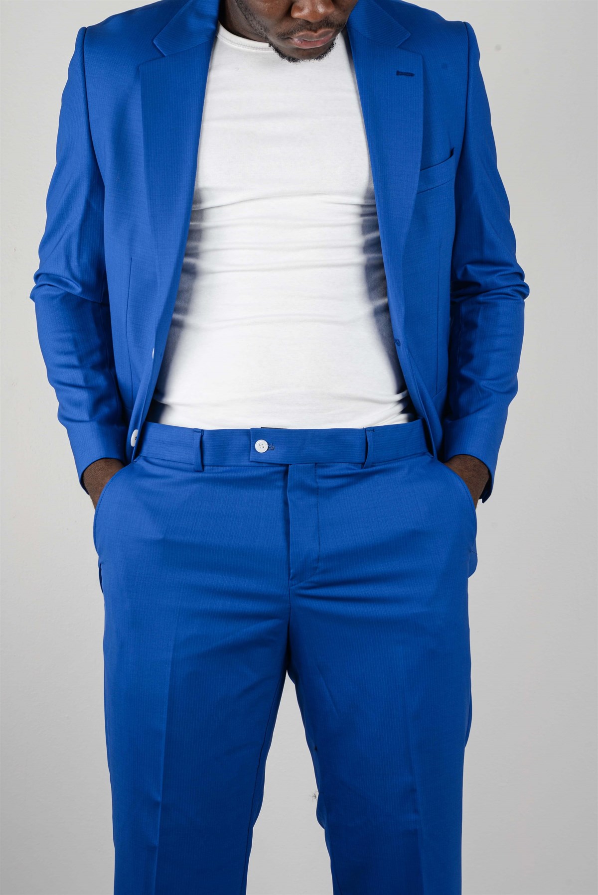 Maserto Slim Fit Mavi Takım Elbise Düz Desenli