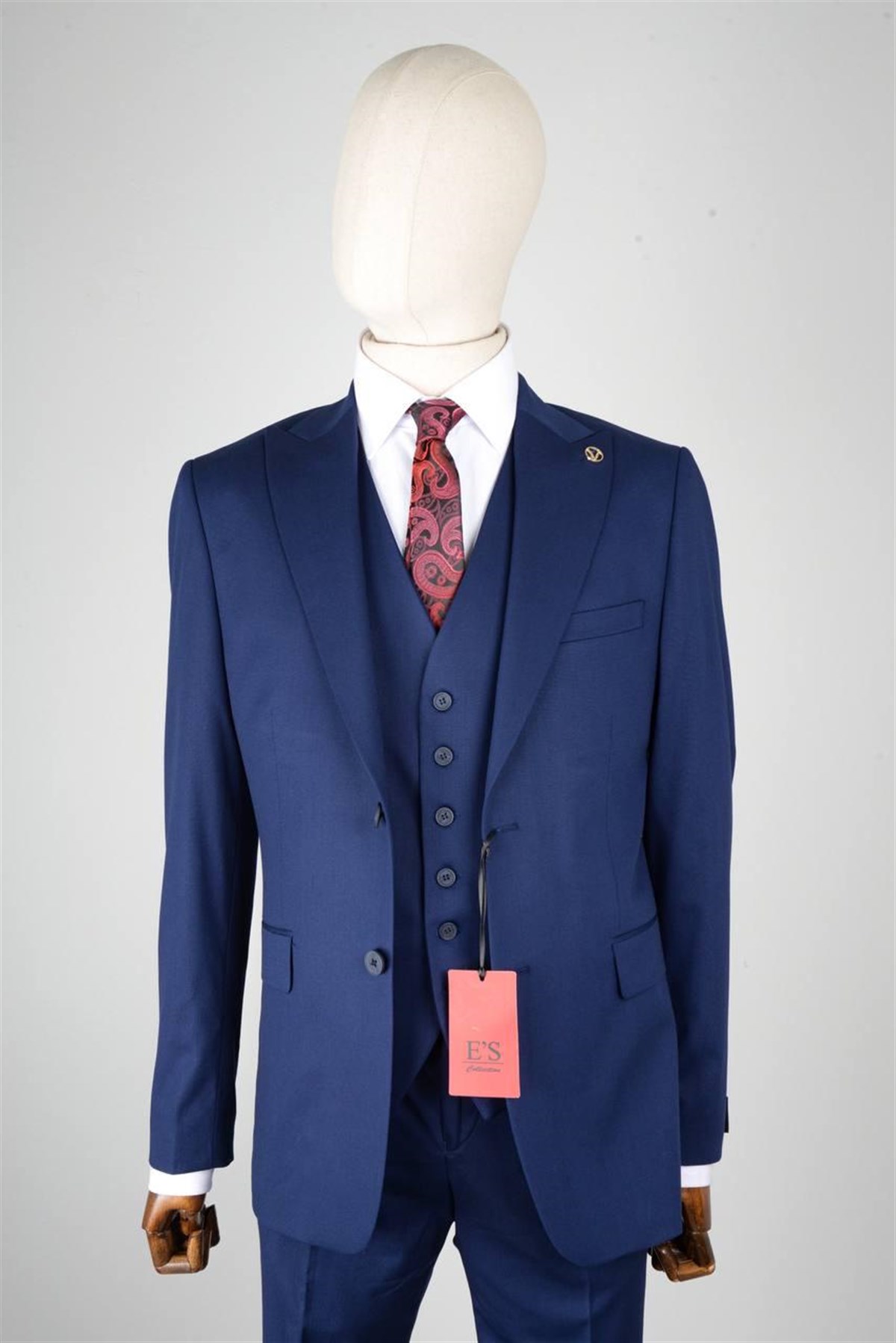 Maserto Slim Fit Mavi Takım Elbise Düz Desenli