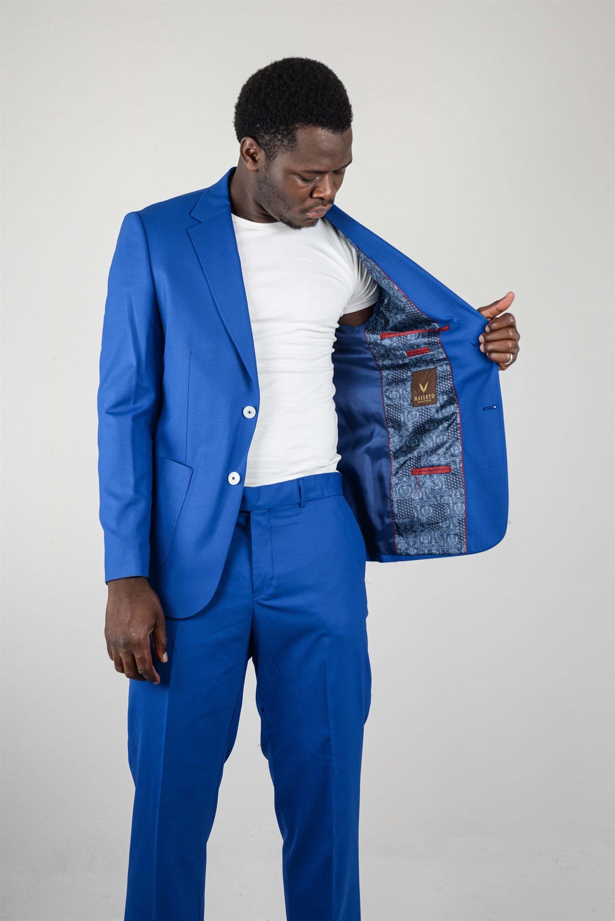 Maserto Slim Fit Mavi Takım Elbise Düz Desenli