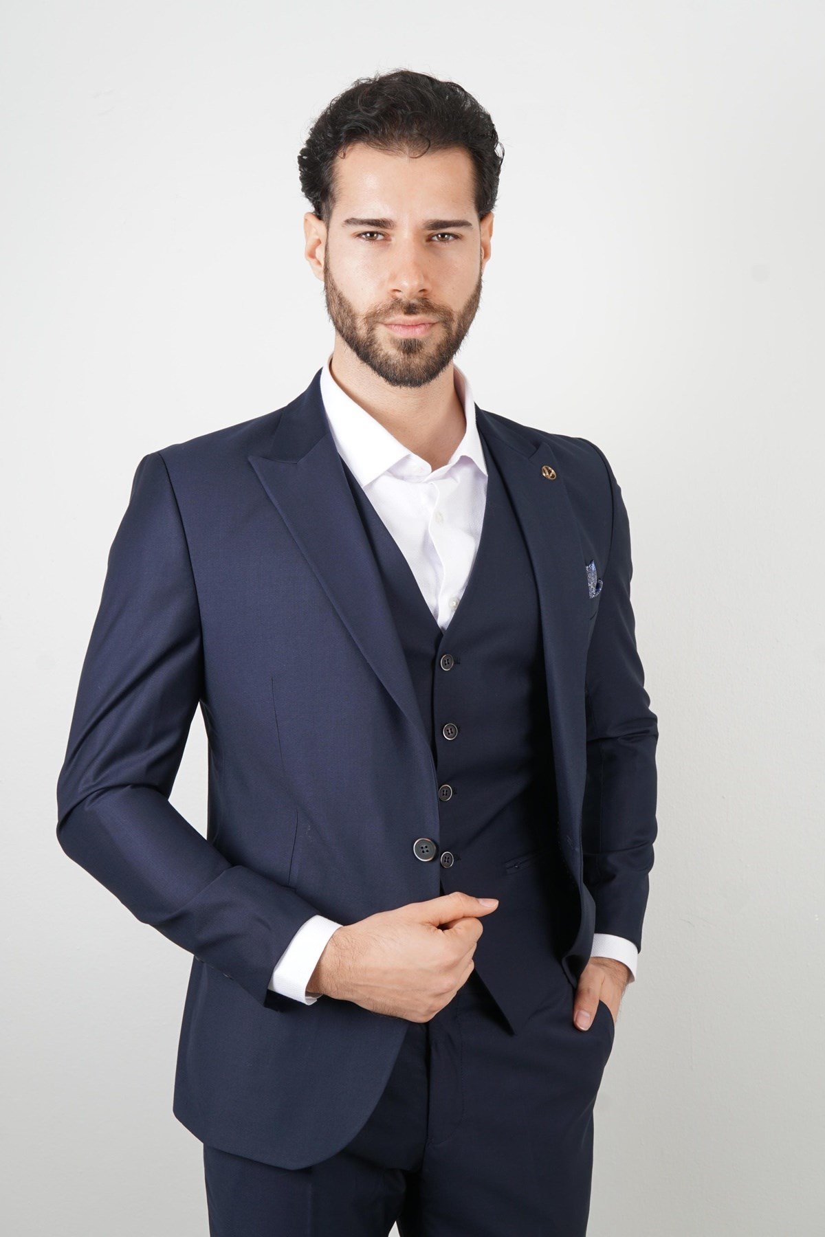 Maserto Slim Fit Mavi Takım Elbise Düz Desenli