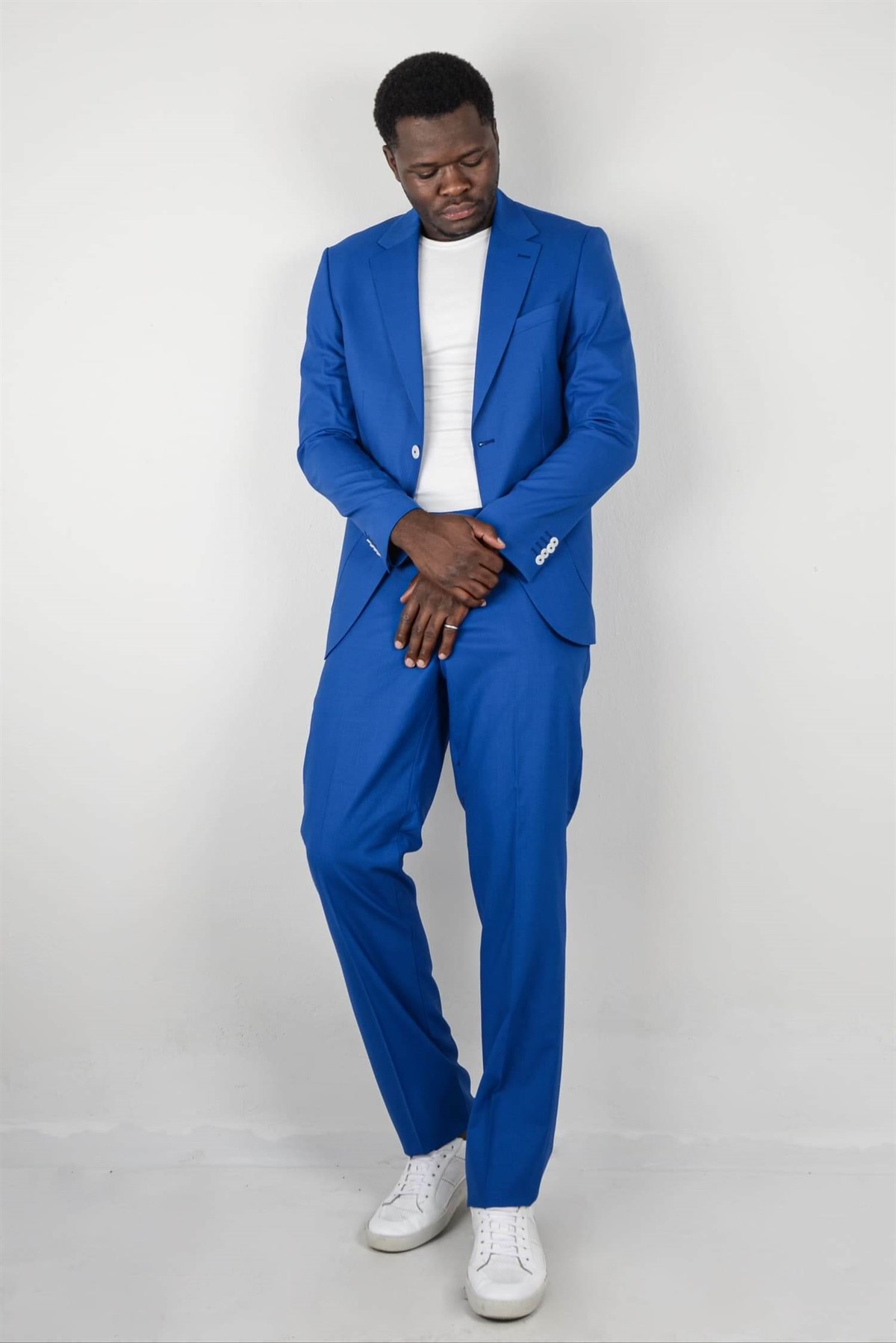 Maserto Slim Fit Mavi Takım Elbise Düz Desenli