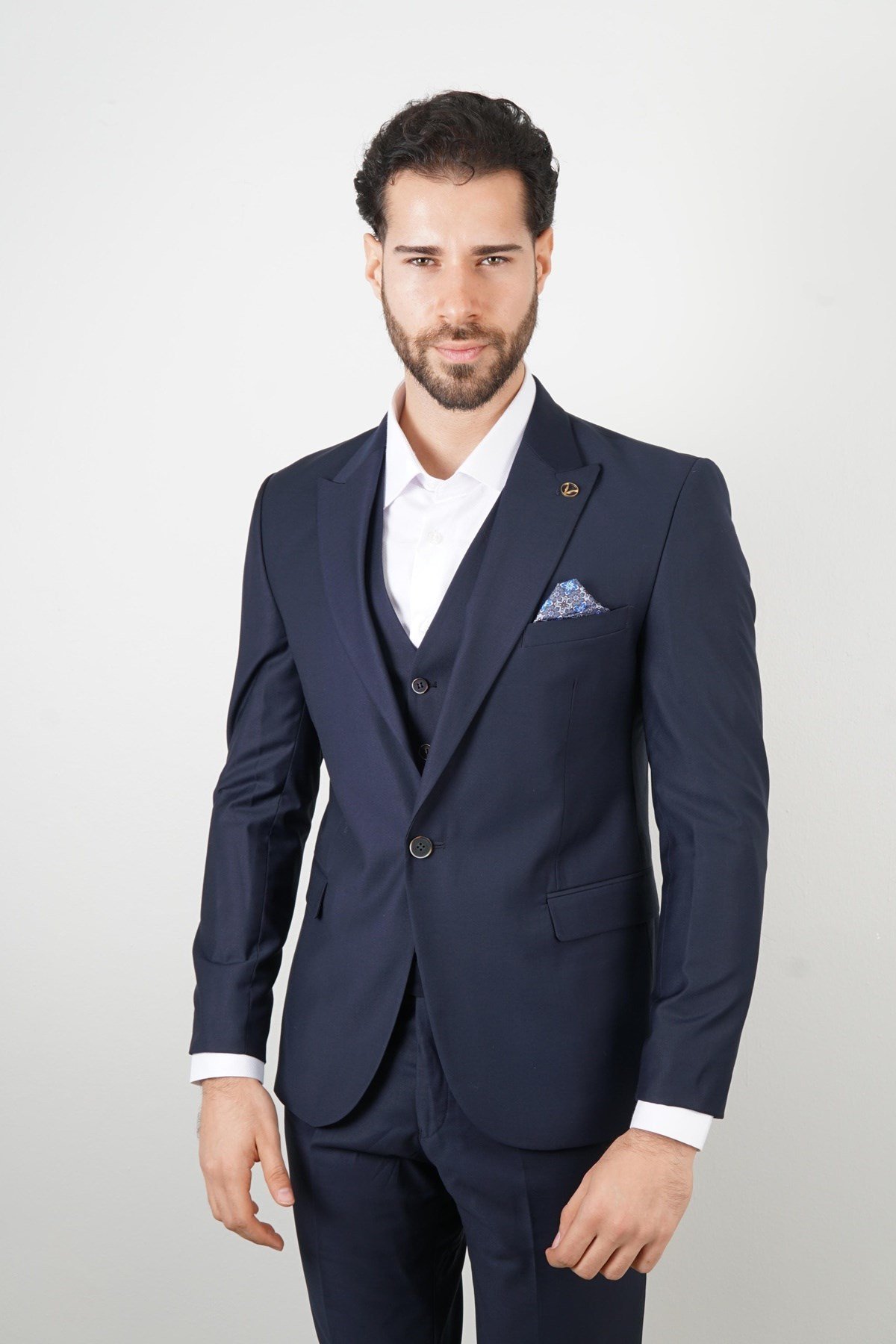 Maserto Slim Fit Mavi Takım Elbise Düz Desenli
