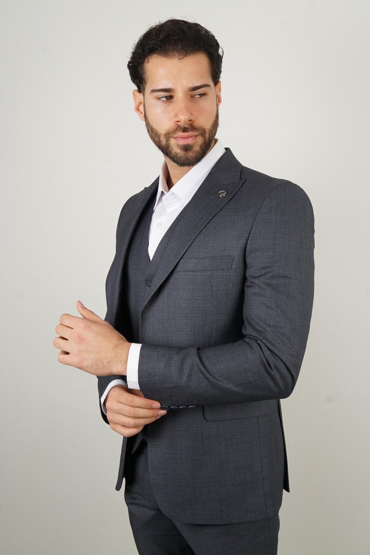 Maserto Slim Fit Mavi Takım Elbise Kendinden Desenli