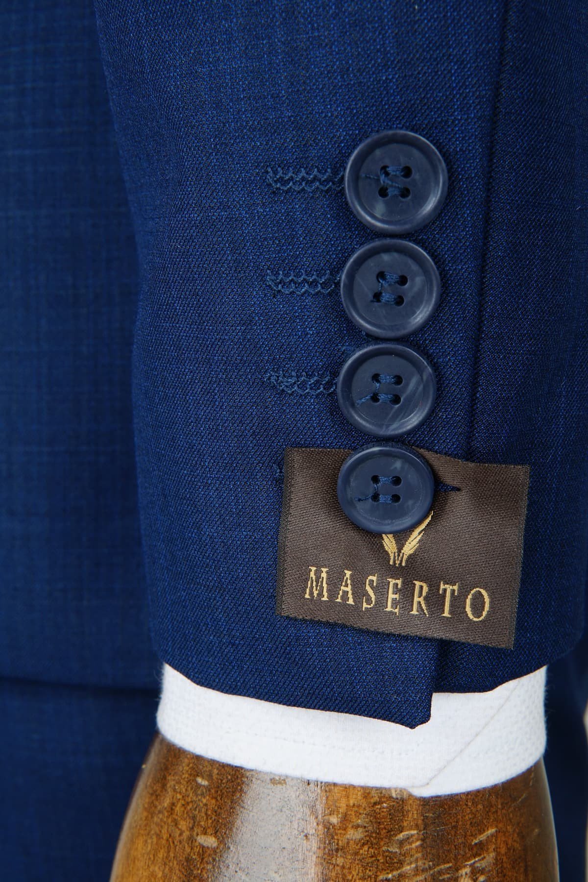 Maserto Slim Fit Mavi Takım Elbise Kendinden Desenli