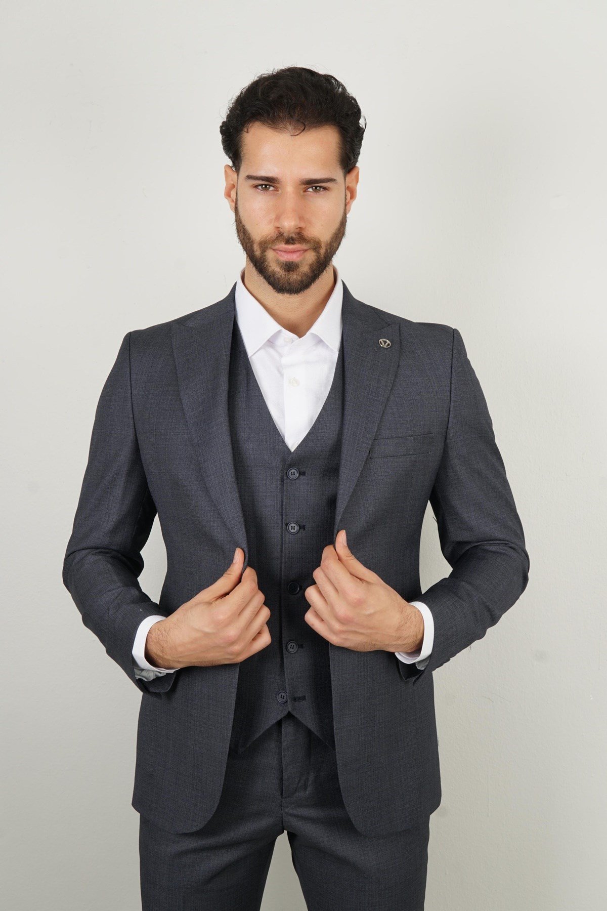 Maserto Slim Fit Mavi Takım Elbise Kendinden Desenli