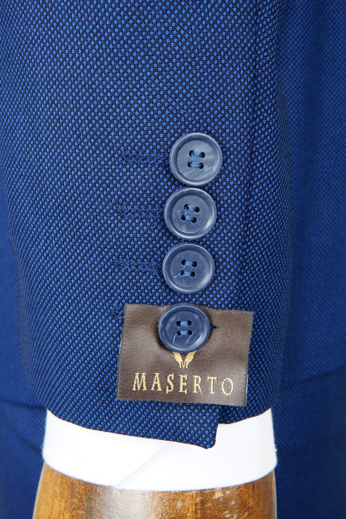 Maserto Slim Fit Mavi Takım Elbise Kendinden Desenli