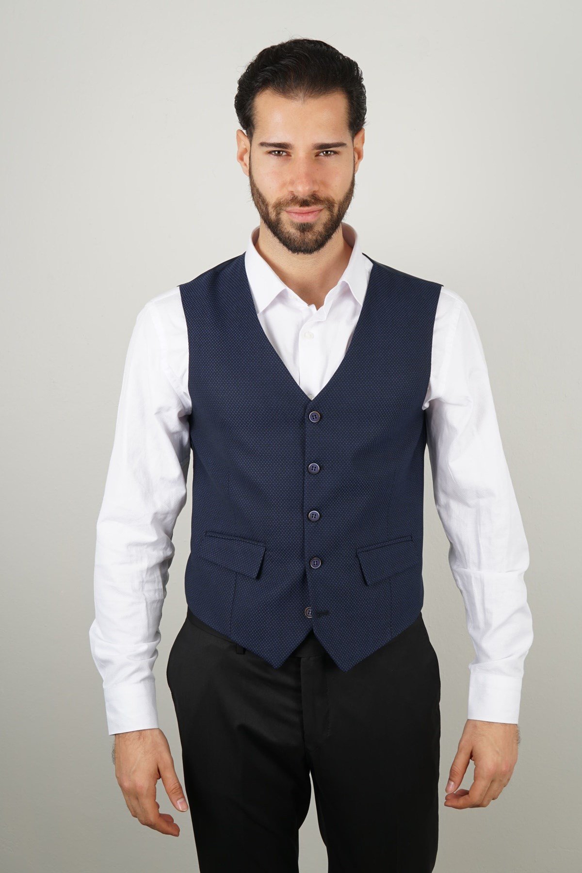 Maserto Slim Fit Blue Vest Dot Patterned