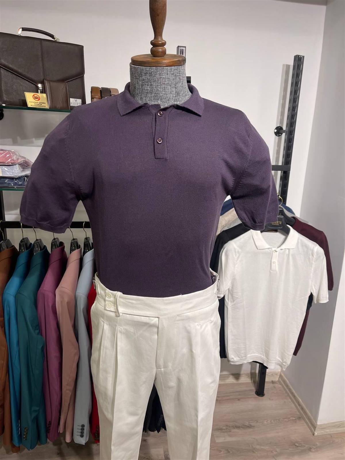 Maserto Slim Fit Mor Polo Yaka T-Shirt Düz Desenli