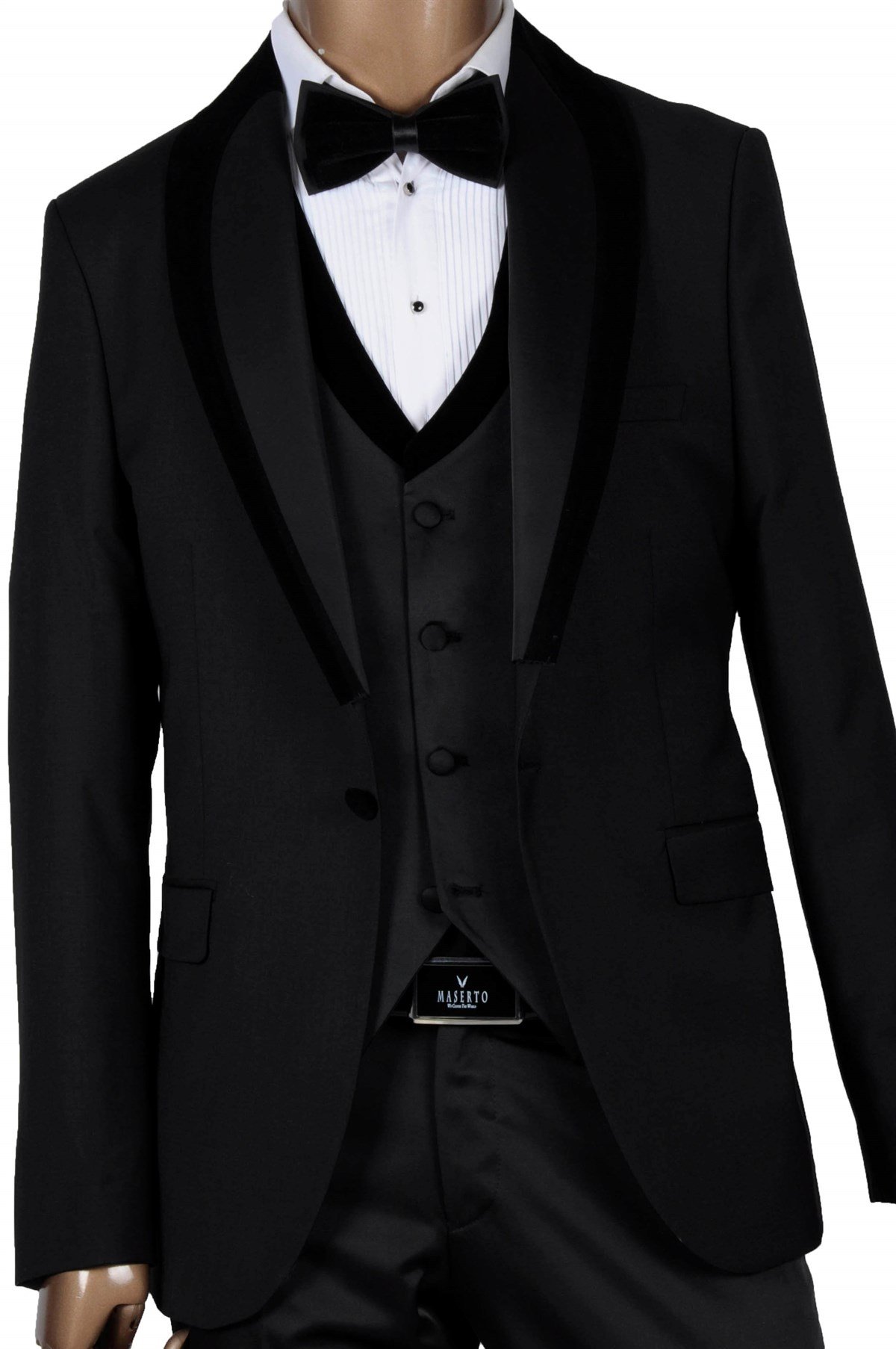 Maserto Slim Fit Özel Siyah Damatlık