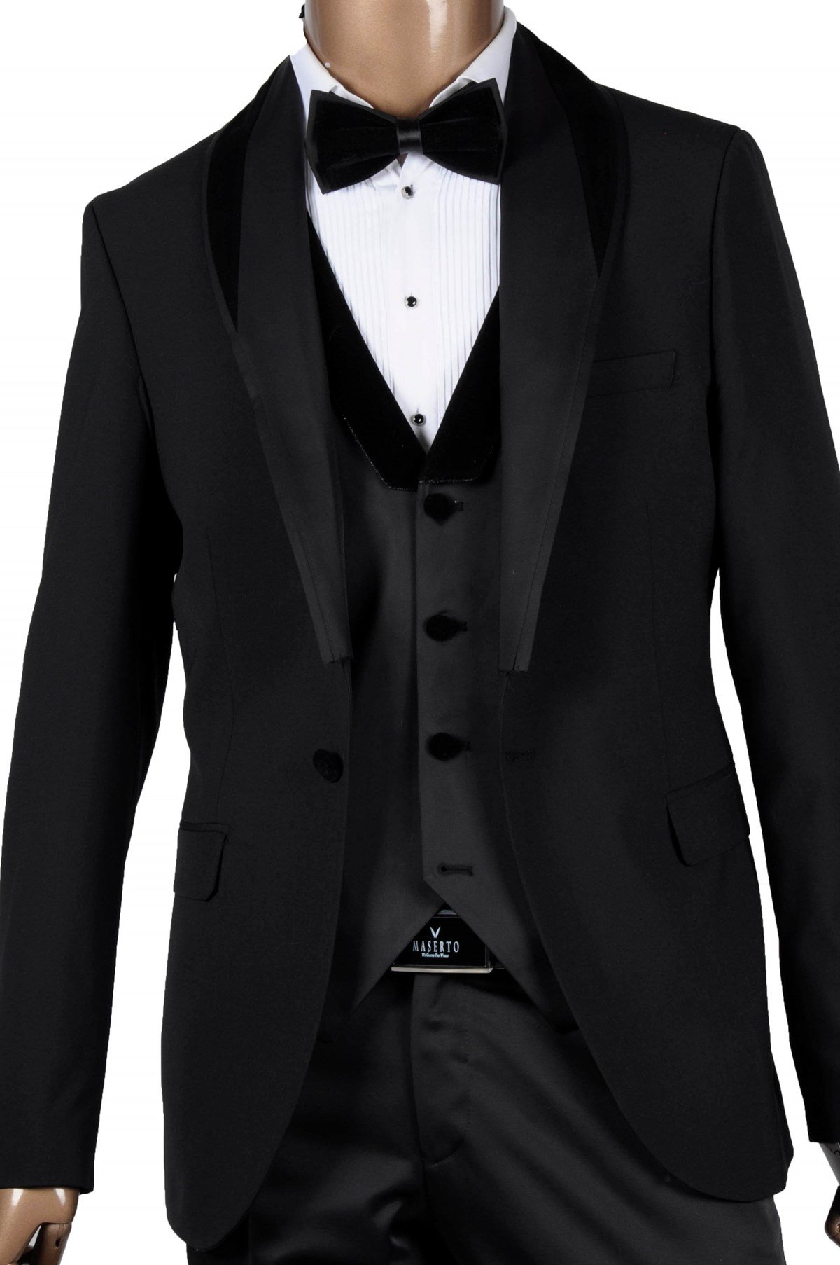 Maserto Slim Fit Özel Siyah Damatlık