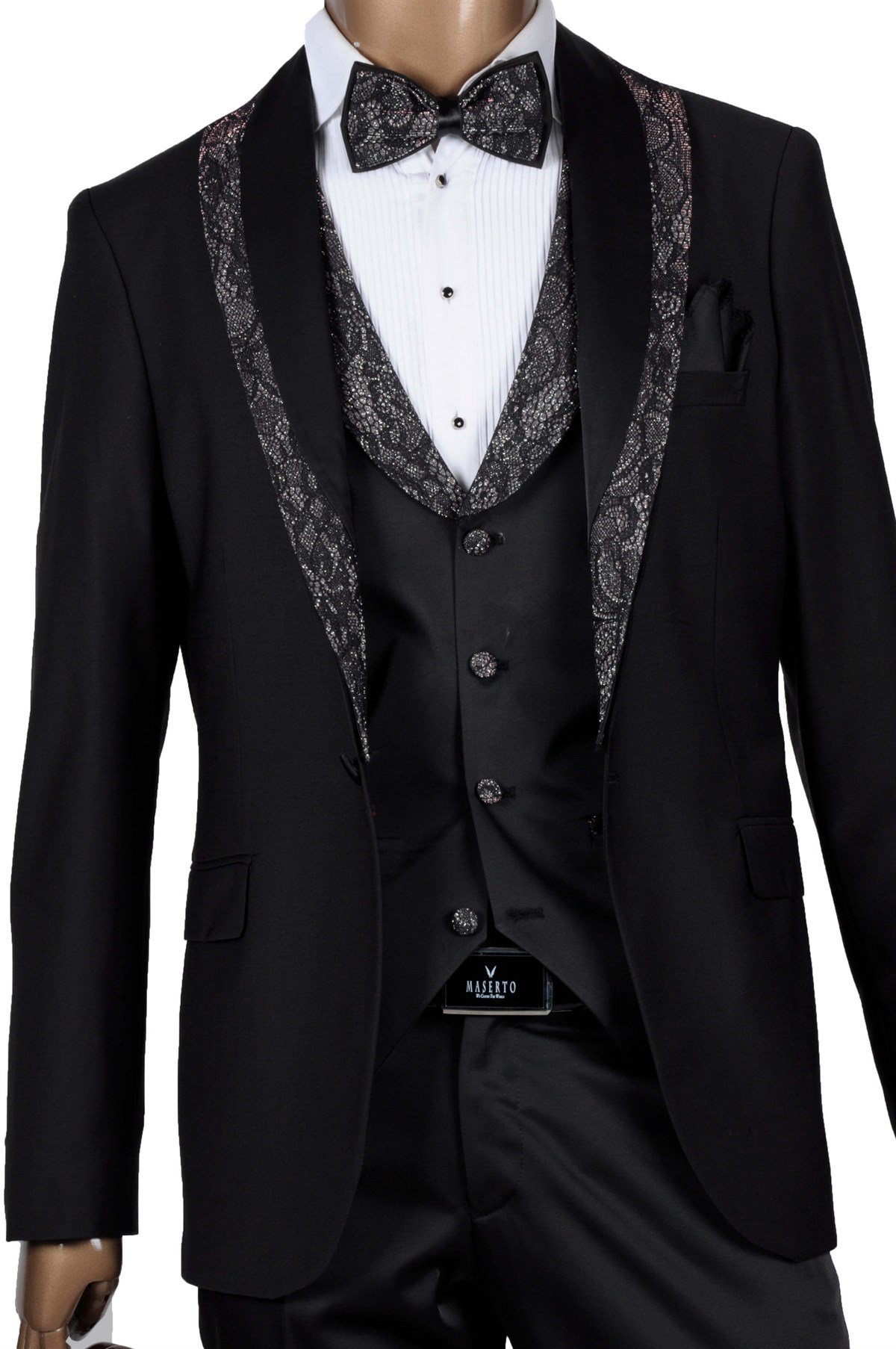 Maserto Slim Fit Özel Siyah Damatlık