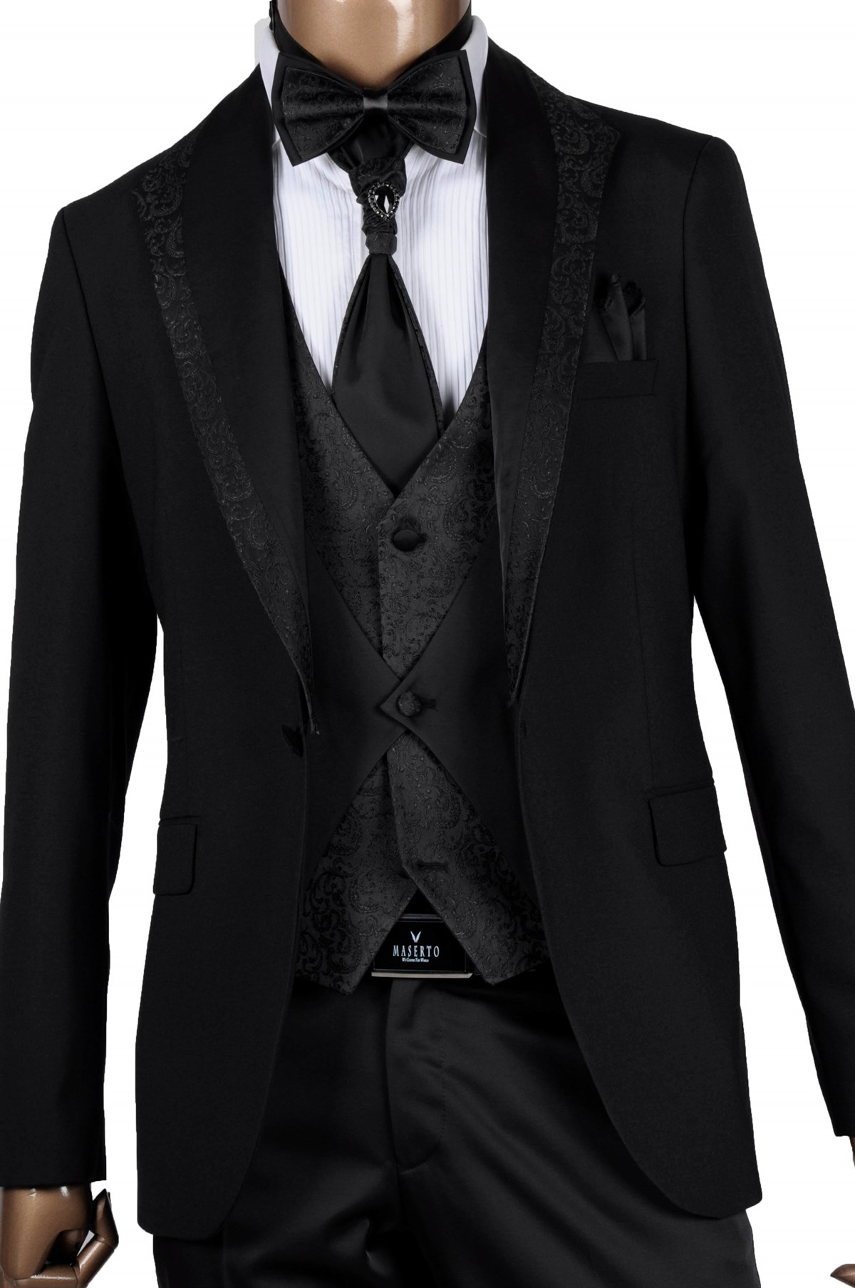 Maserto Slim Fit Özel Siyah Damatlık