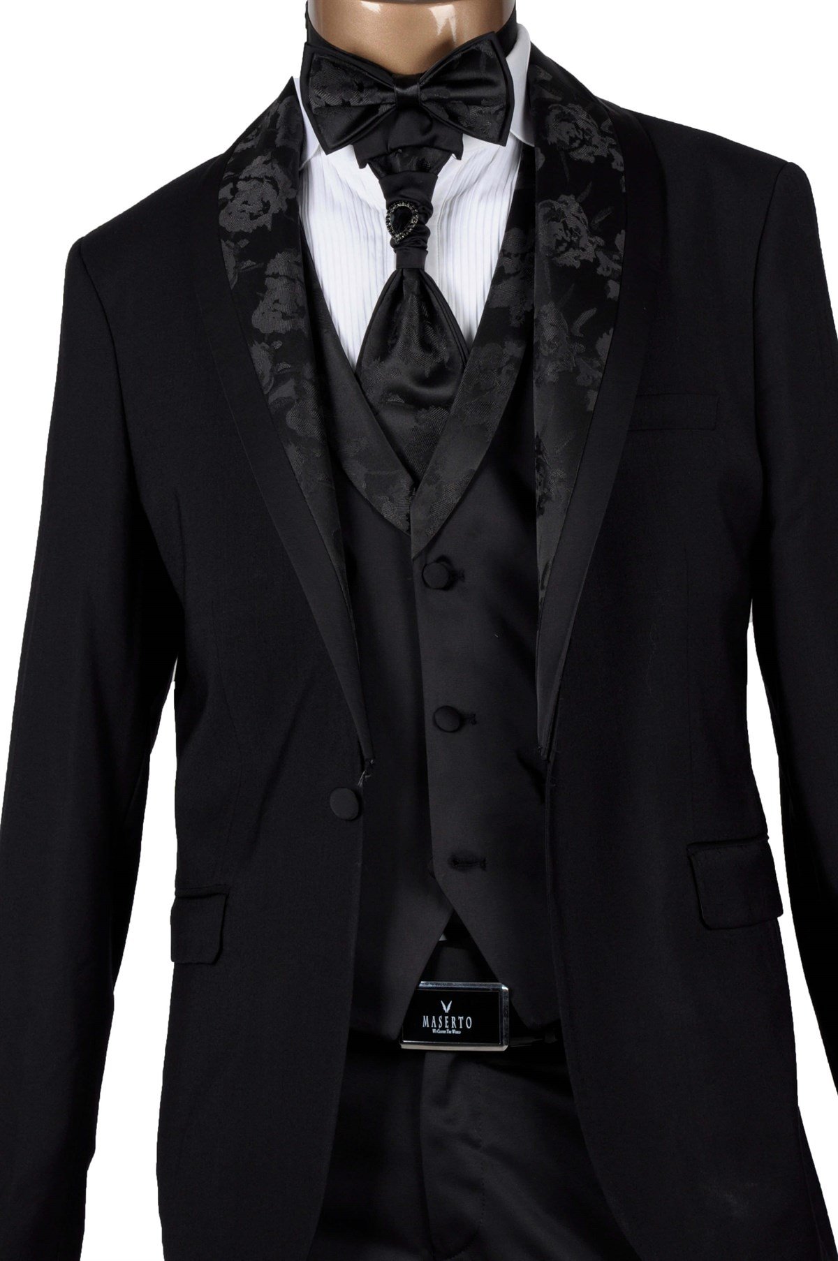Maserto Slim Fit Özel Siyah Damatlık Çiçek Desenli
