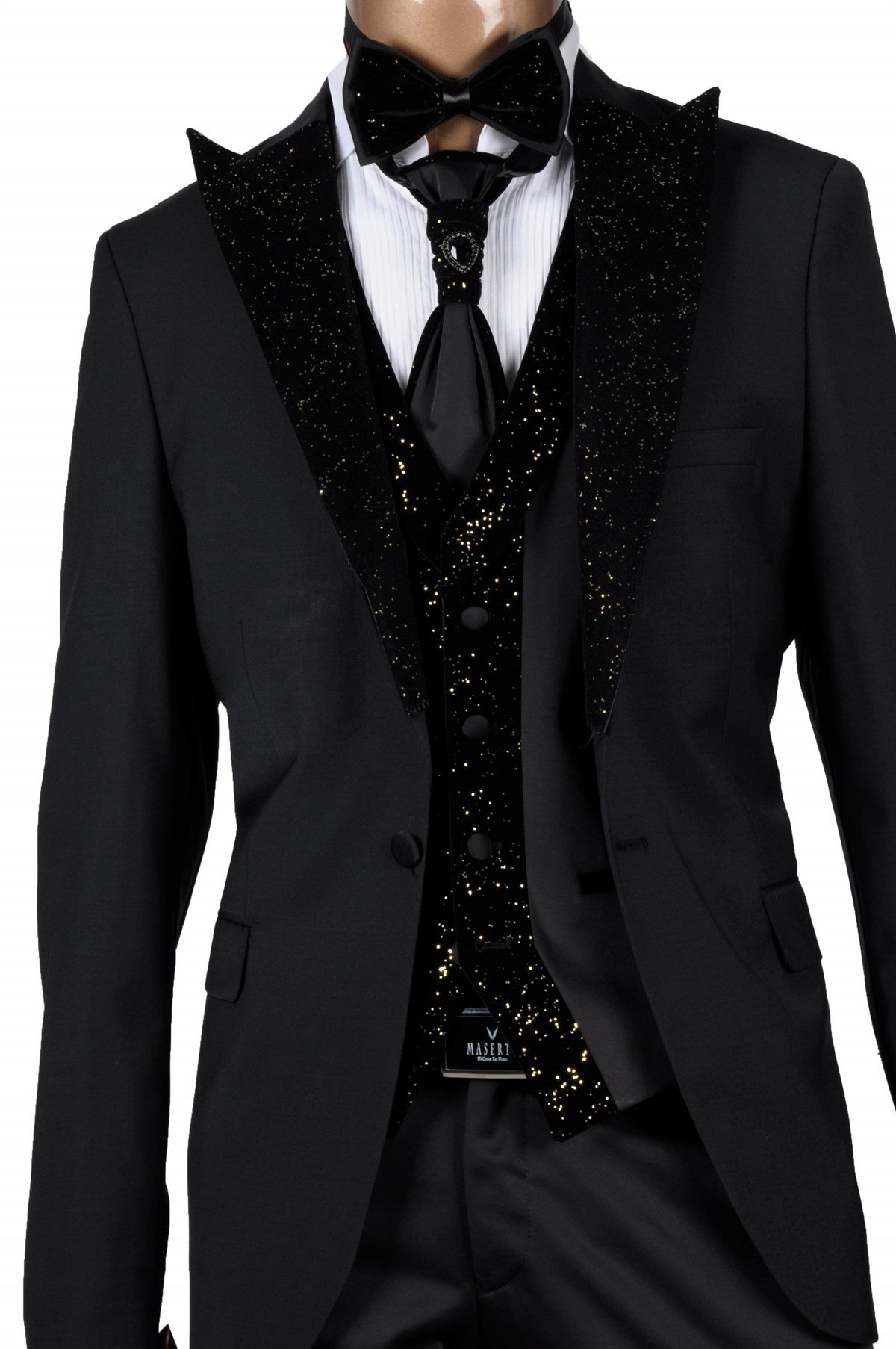 Maserto Slim Fit Özel Siyah Damatlık Parlak Desenli