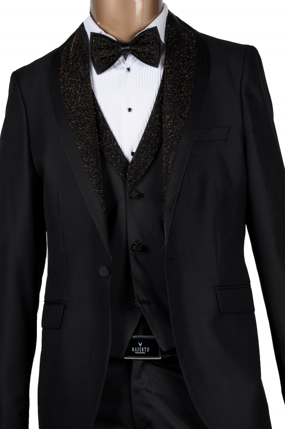 Maserto Slim Fit Özel Siyah Damatlık Parlak Desenli