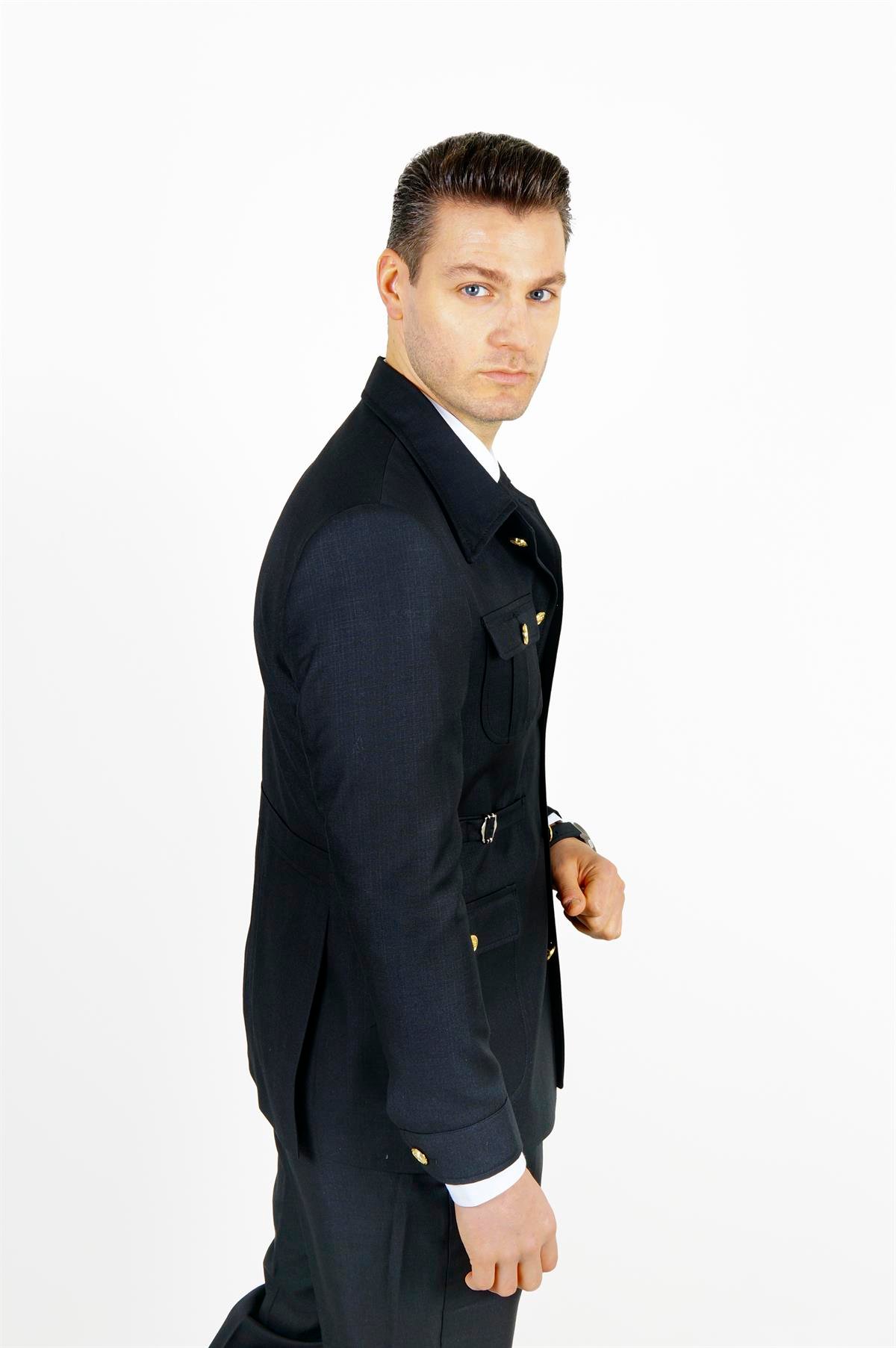 Maserto Slim Fit Siyah Cepli Takım Elbise Kendinden Desenli