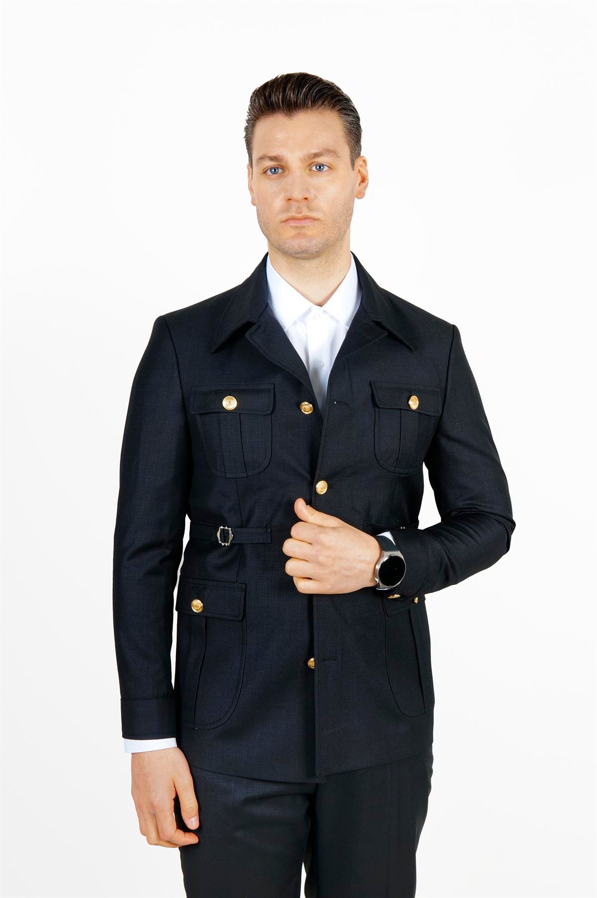 Maserto Slim Fit Siyah Cepli Takım Elbise Kendinden Desenli