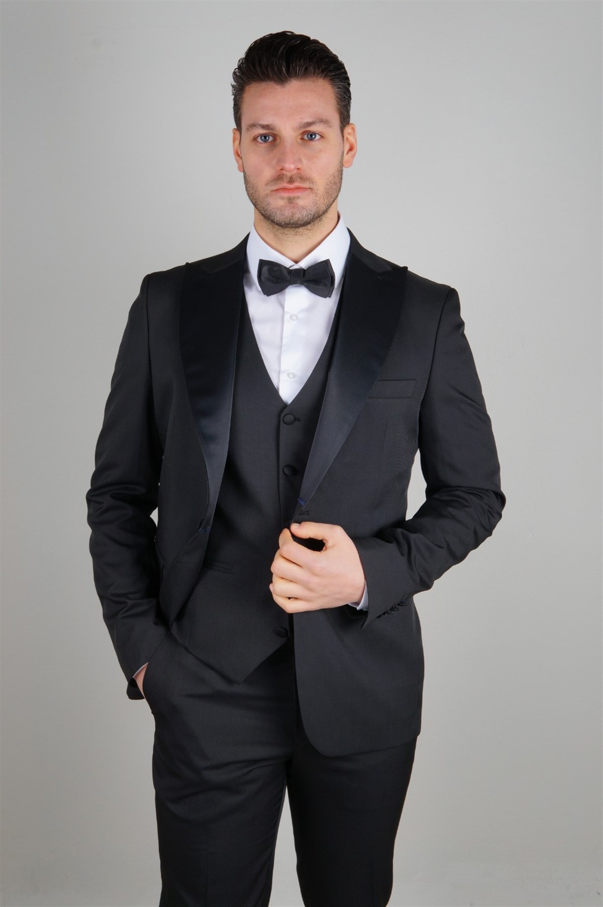 Maserto Slim Fit Siyah Damatlık Düz Desenli