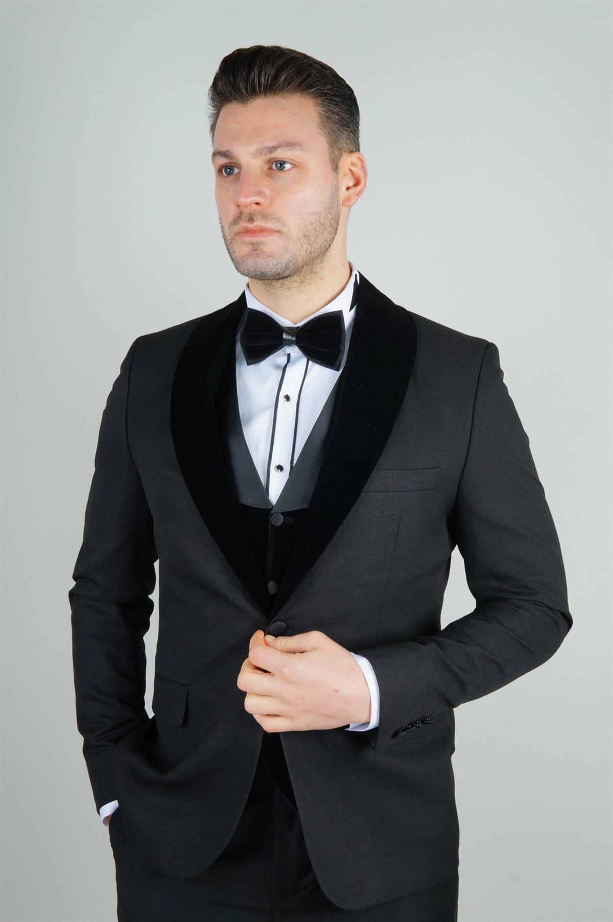 Maserto Slim Fit Siyah Damatlık Düz Desenli