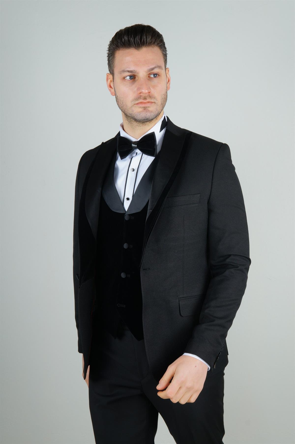 Maserto Slim Fit Siyah Damatlık Düz Desenli