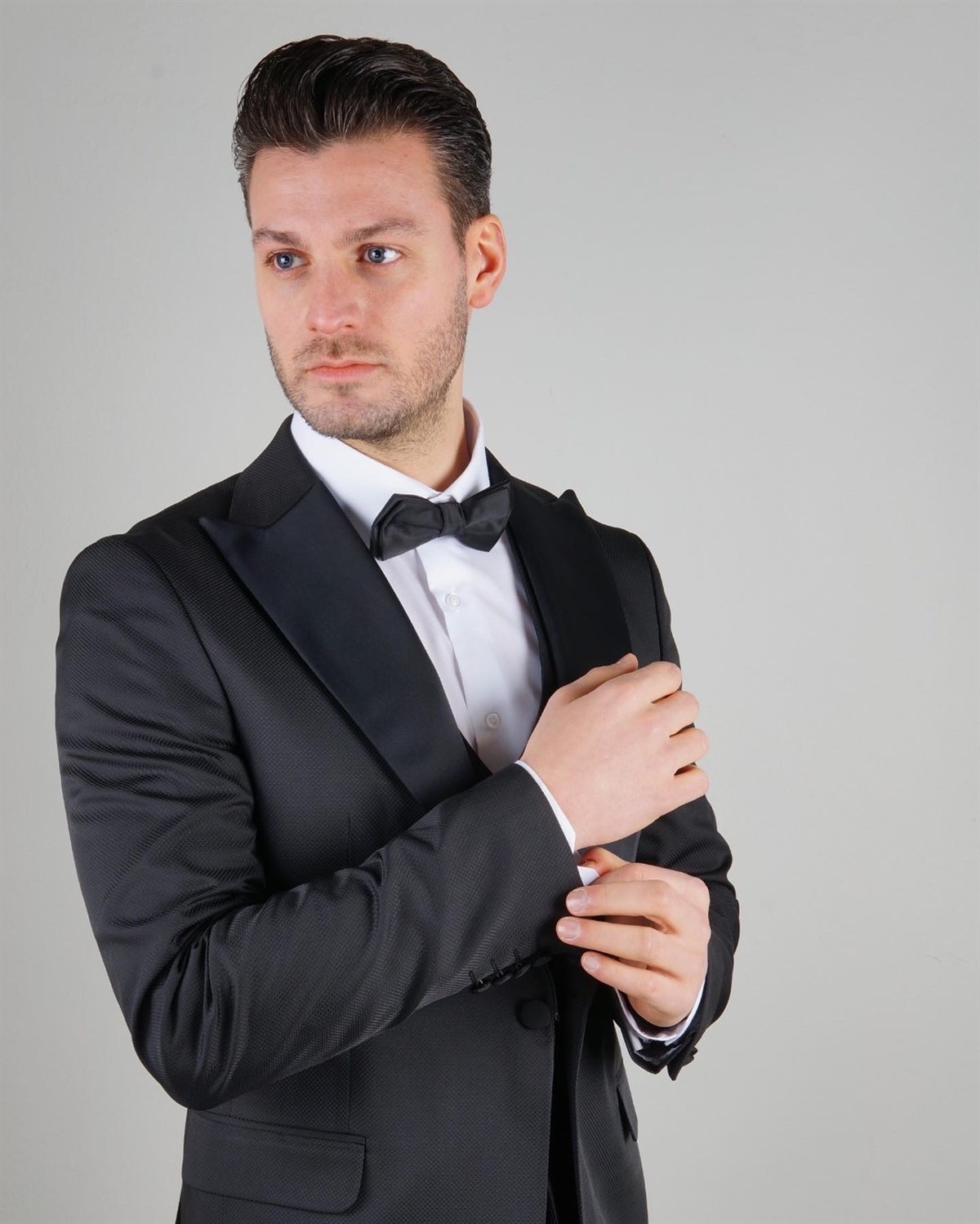 Maserto Slim Fit Siyah Damatlık Düz Desenli