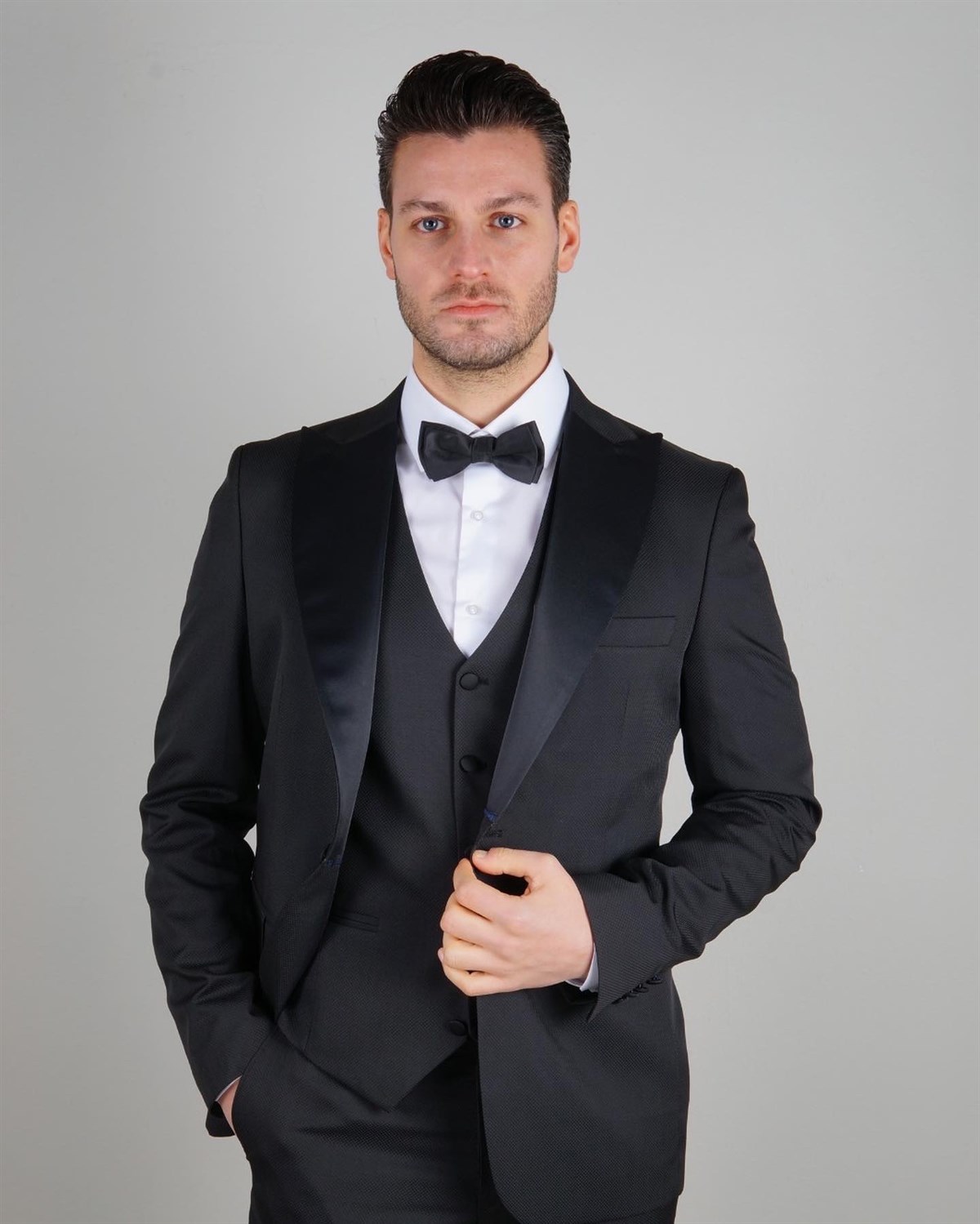 Maserto Slim Fit Siyah Damatlık Düz Desenli