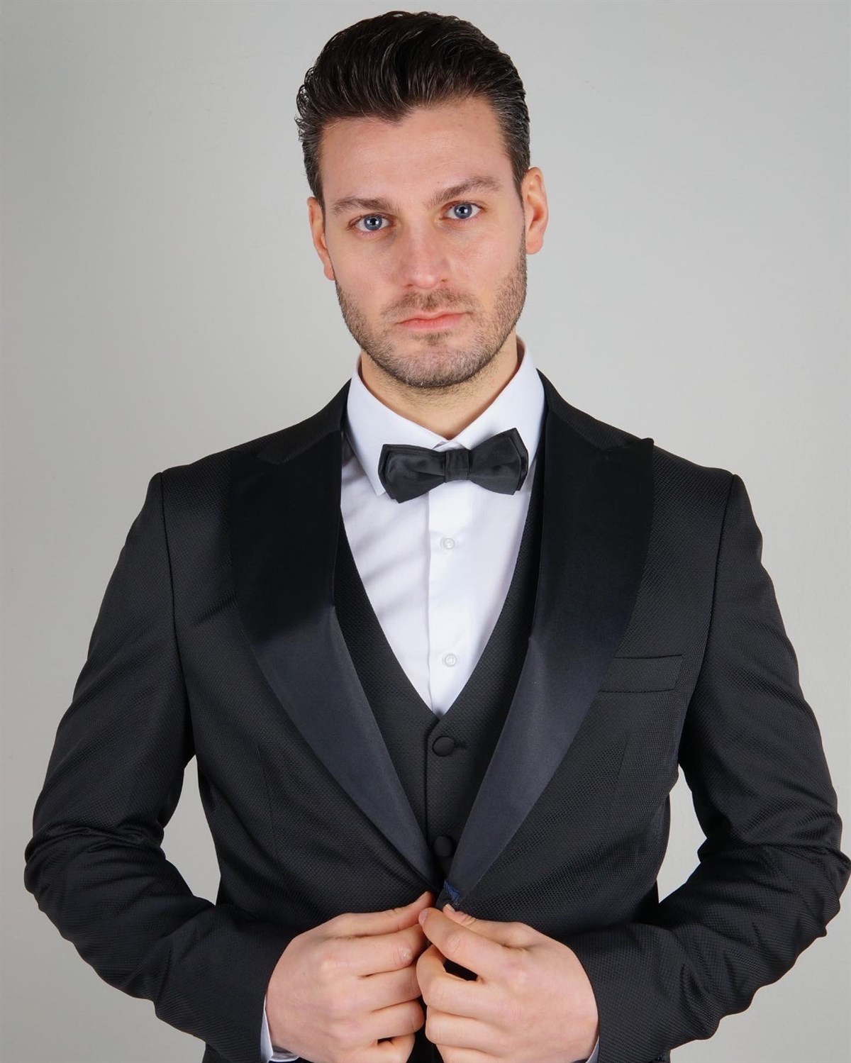 Maserto Slim Fit Siyah Damatlık Düz Desenli