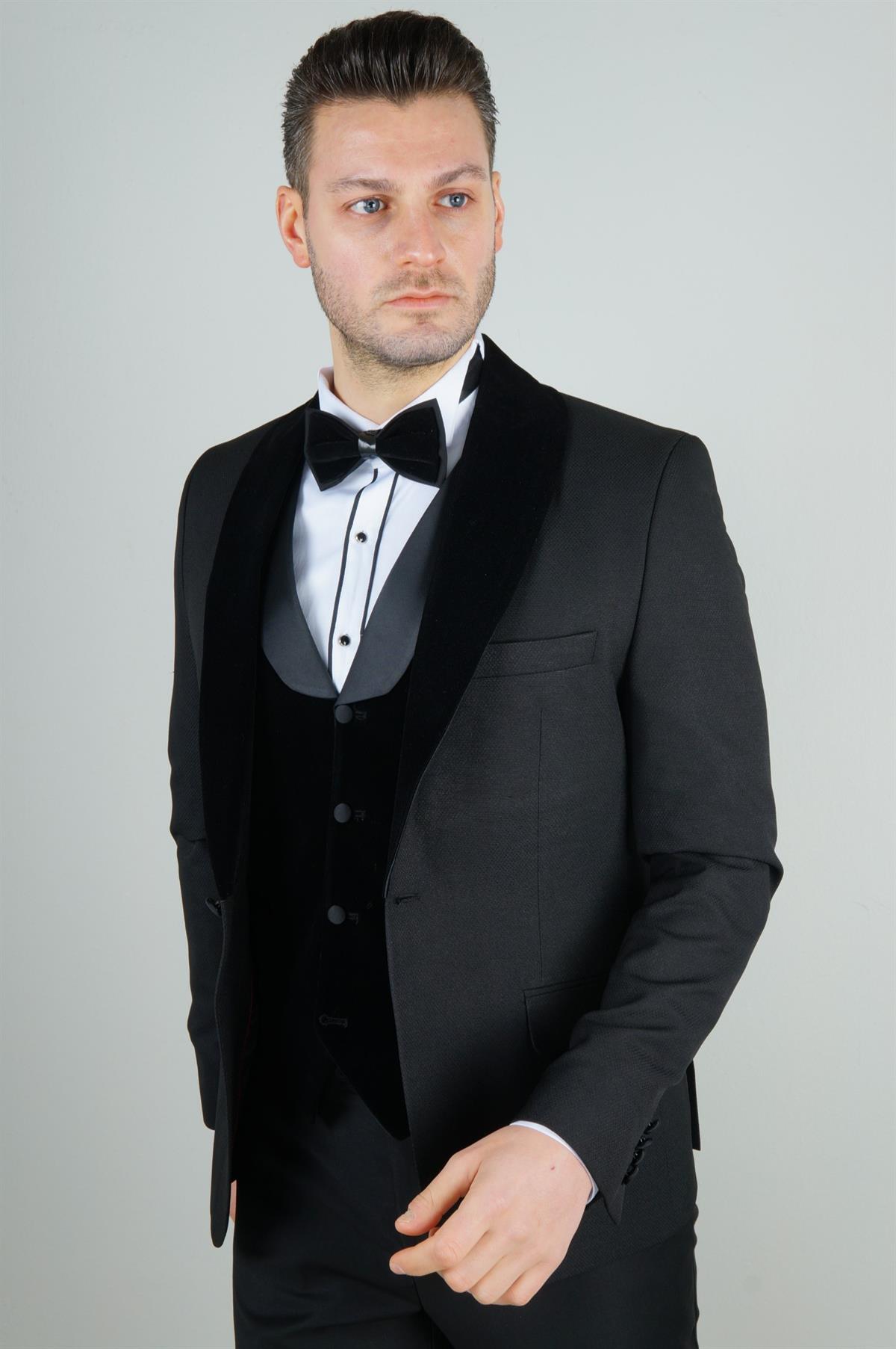 Maserto Slim Fit Siyah Damatlık Düz Desenli