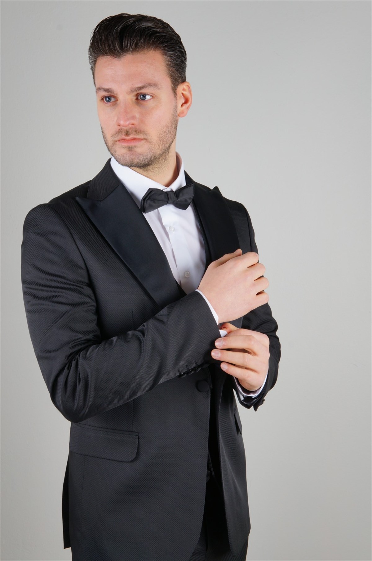 Maserto Slim Fit Siyah Damatlık Düz Desenli