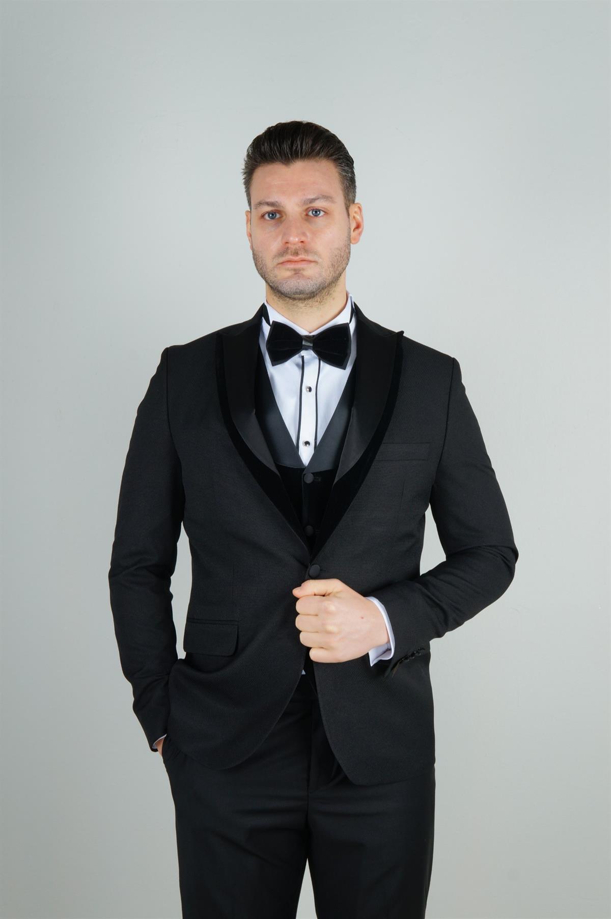 Maserto Slim Fit Siyah Damatlık Düz Desenli