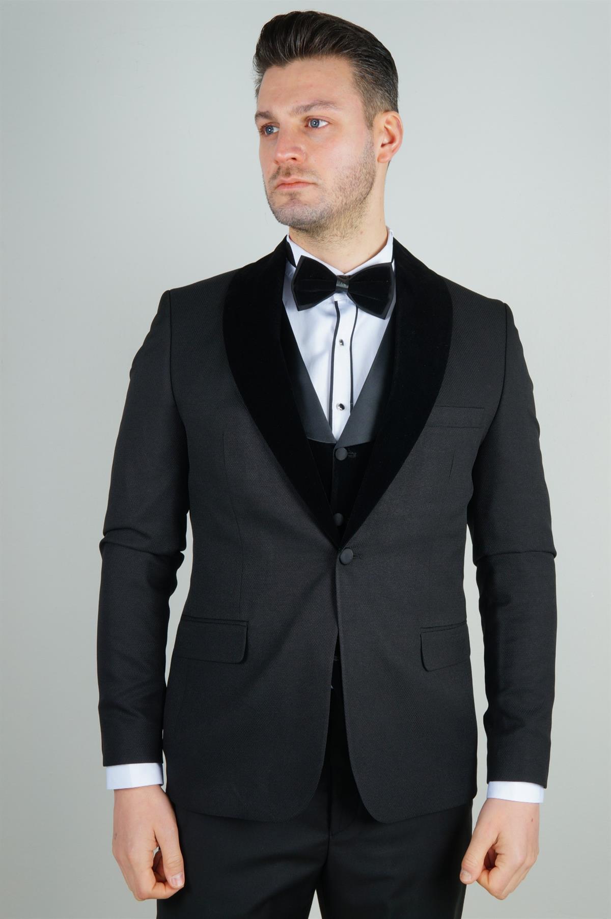 Maserto Slim Fit Siyah Damatlık Düz Desenli