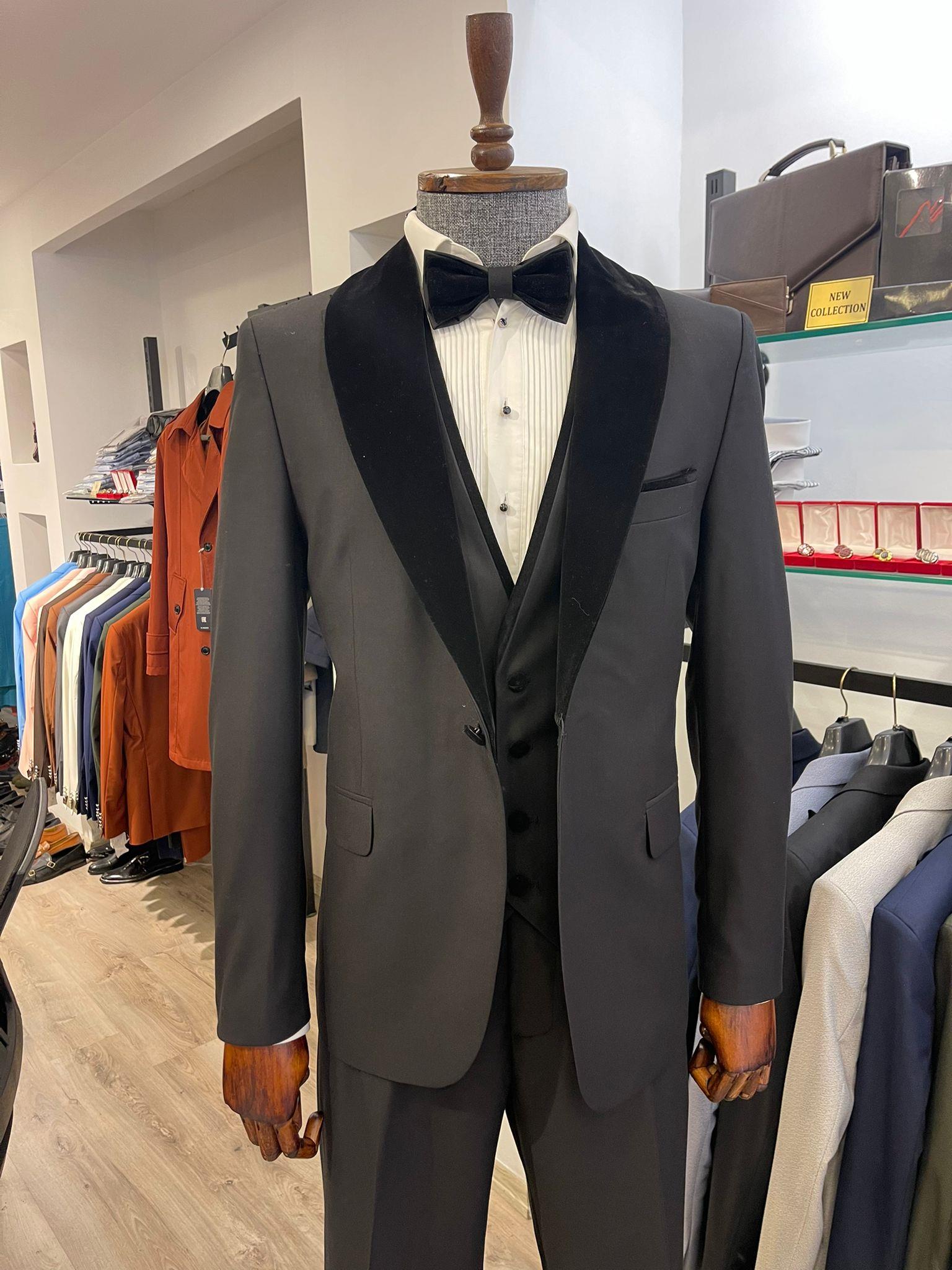Maserto Slim Fit Siyah Damatlık Düz Desenli