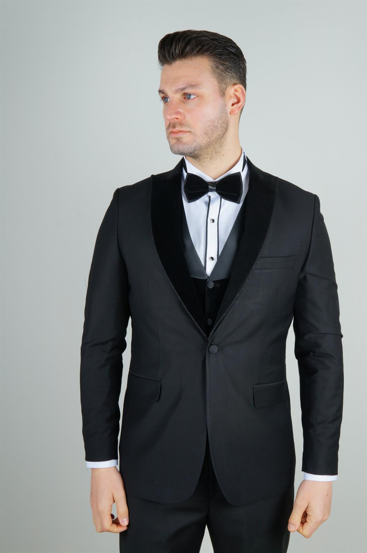 Maserto Slim Fit Siyah Damatlık Düz Desenli