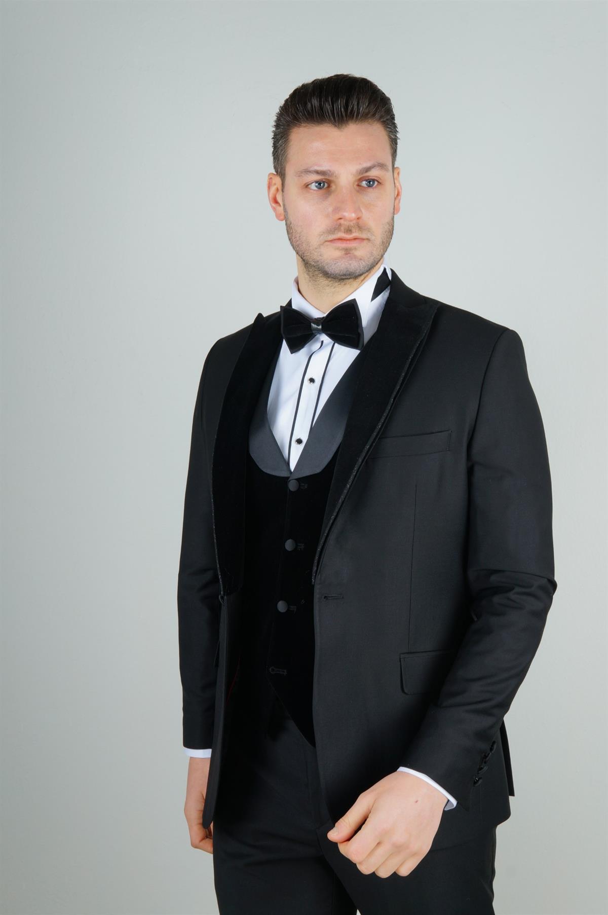 Maserto Slim Fit Siyah Damatlık Düz Desenli