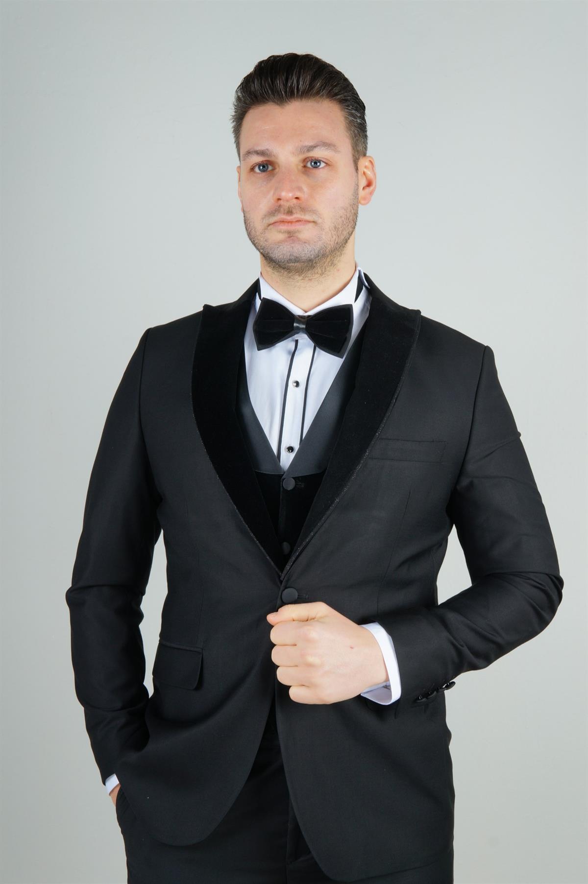 Maserto Slim Fit Siyah Damatlık Düz Desenli