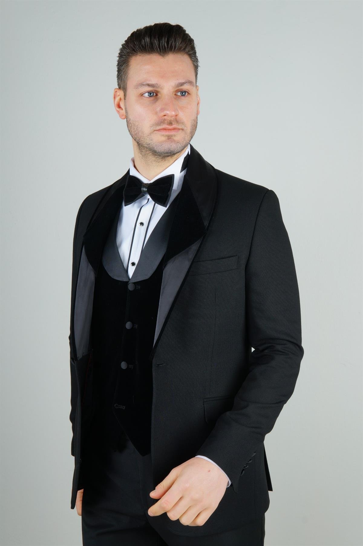 Maserto Slim Fit Siyah Damatlık Düz Desenli