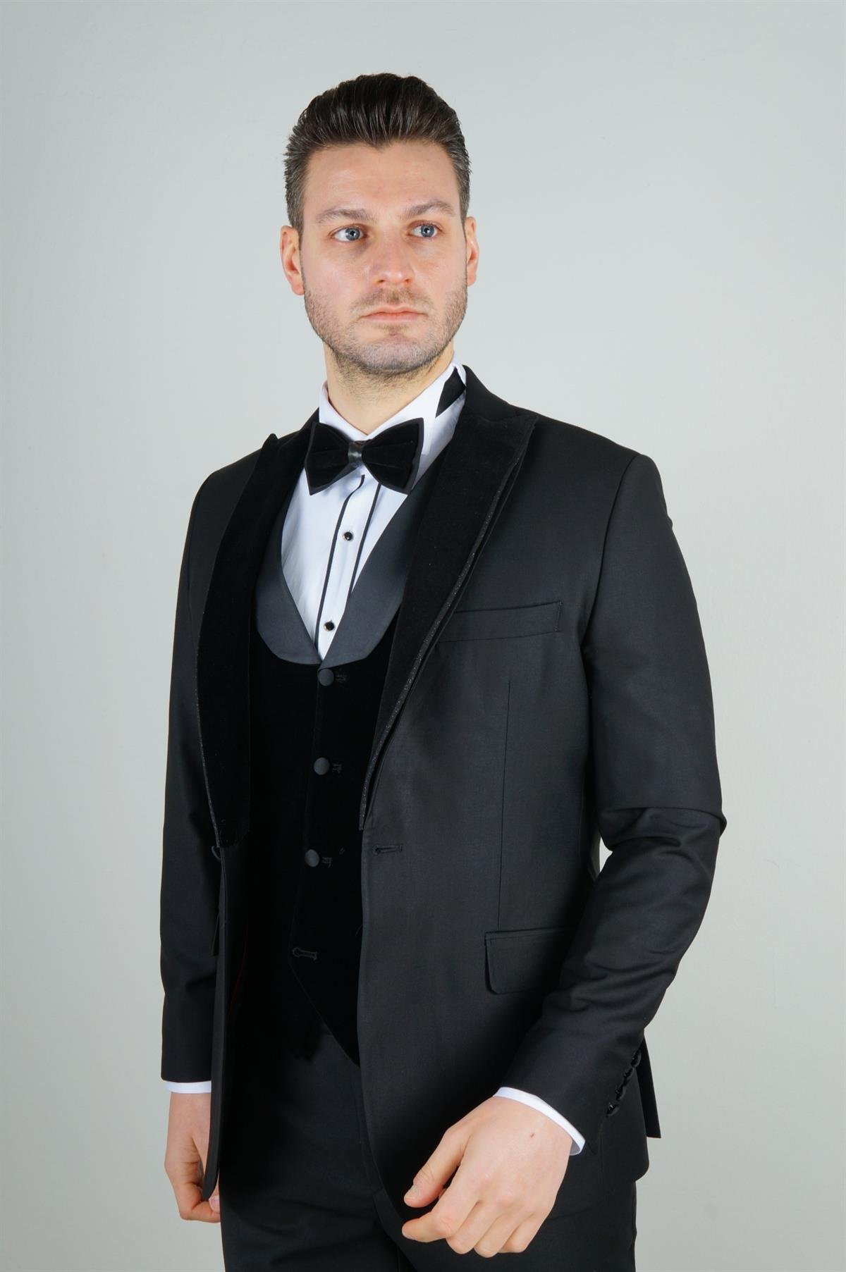 Maserto Slim Fit Siyah Damatlık Düz Desenli