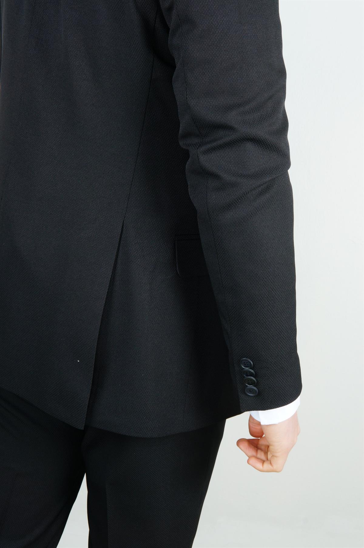 Maserto Slim Fit Siyah Damatlık Düz Desenli