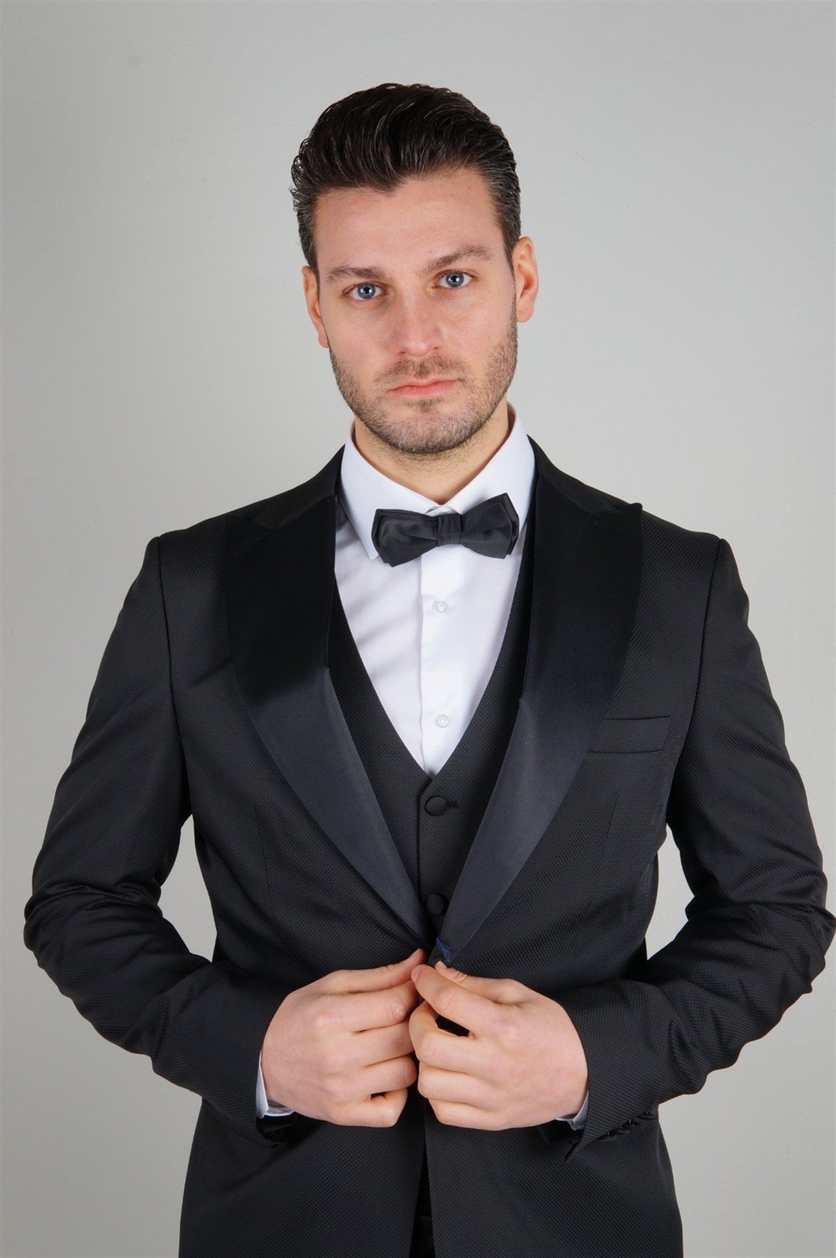 Maserto Slim Fit Siyah Damatlık Düz Desenli