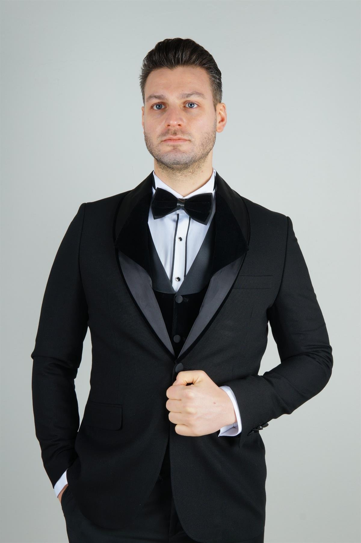 Maserto Slim Fit Siyah Damatlık Düz Desenli